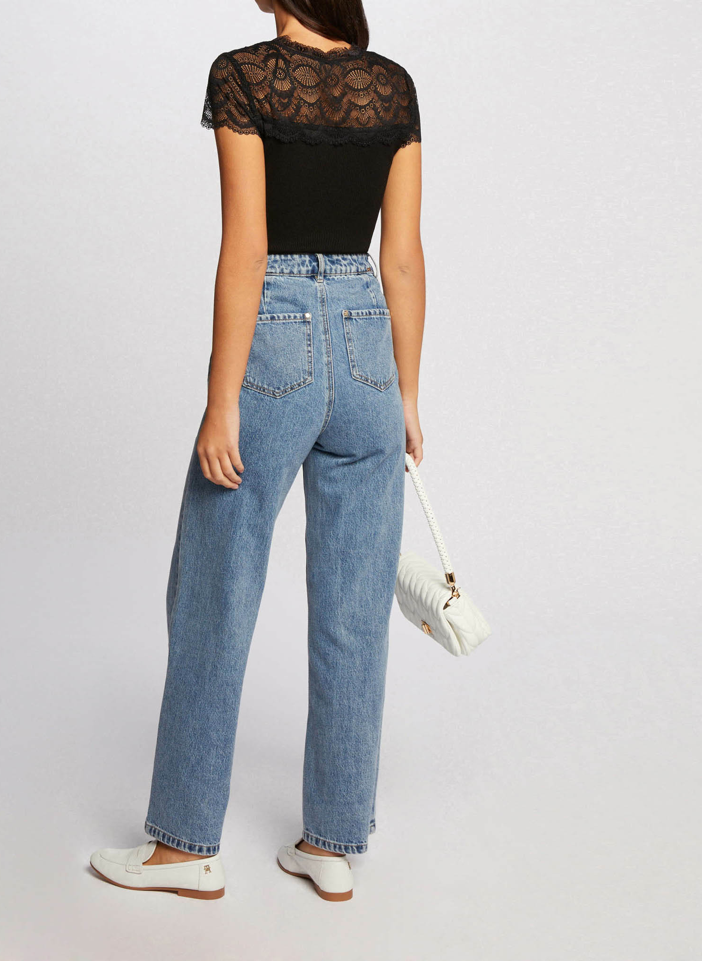 Tee-shirt col V en dentelle  MORGAN Noir