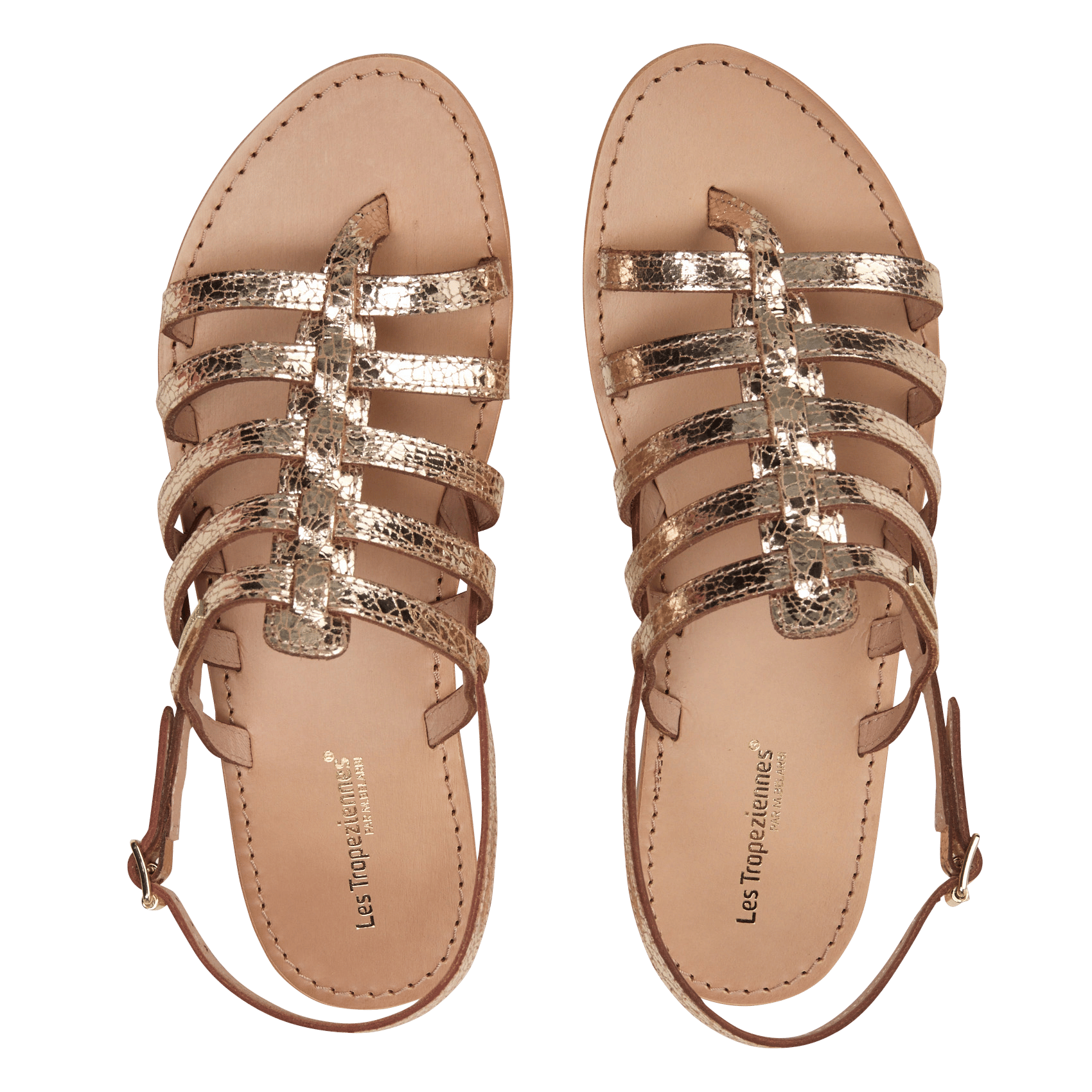 Sandales plates à bout rond en cuir LES TROPEZIENNES PAR M.BELARBI Doré