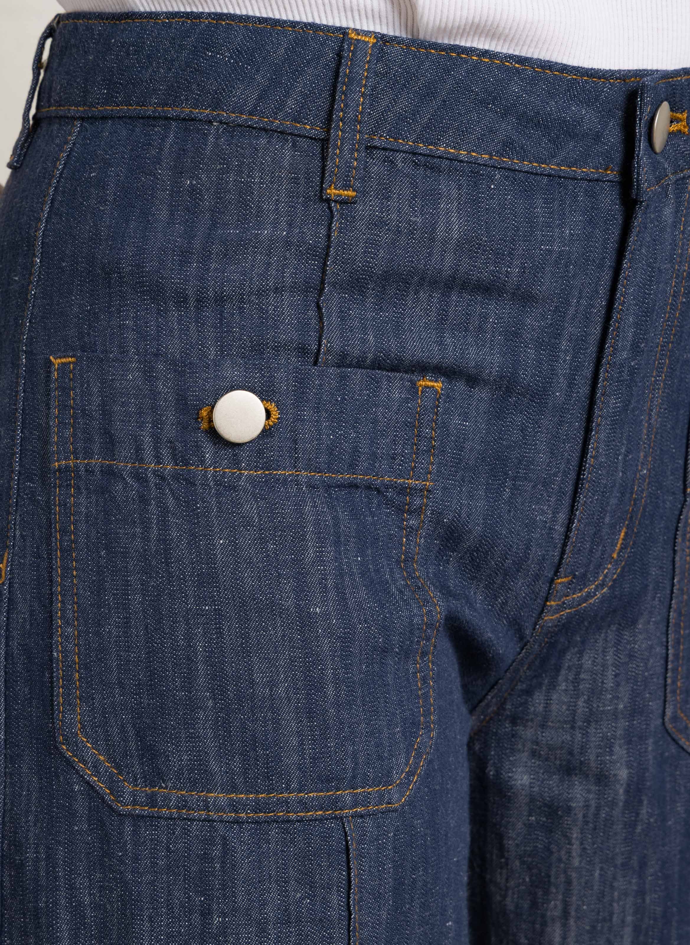 Jean large en lin et coton  THE TINY BIG SISTER Bleu