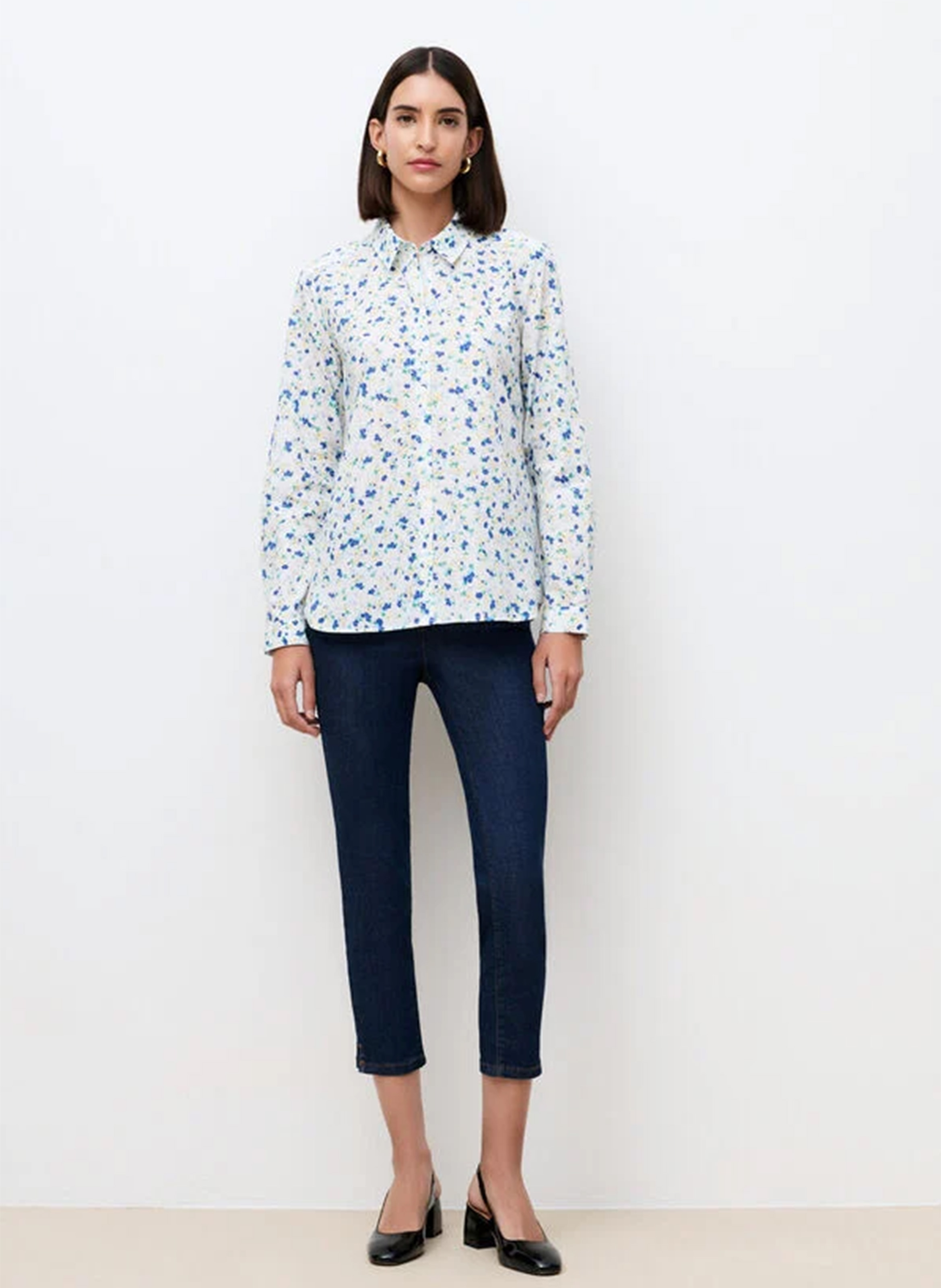 Straight shirt with classic collar in printed organic cotton CAROLL Beige