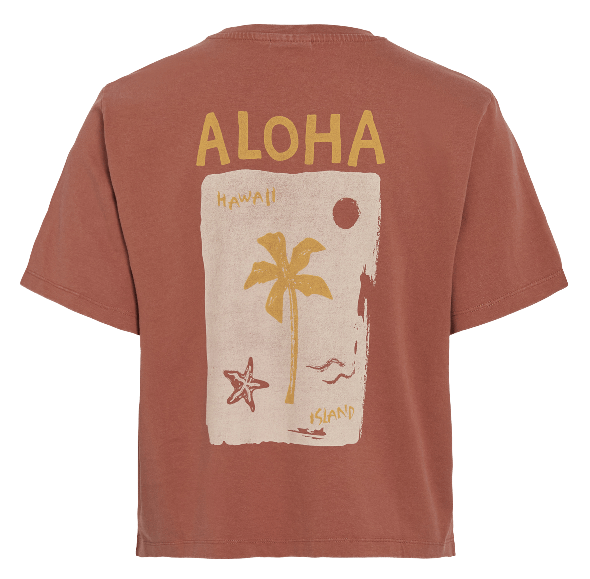 Gerader Rundhalsausschnitt-T-Shirt aus Bio-Baumwolle mit Druck VILA Orange