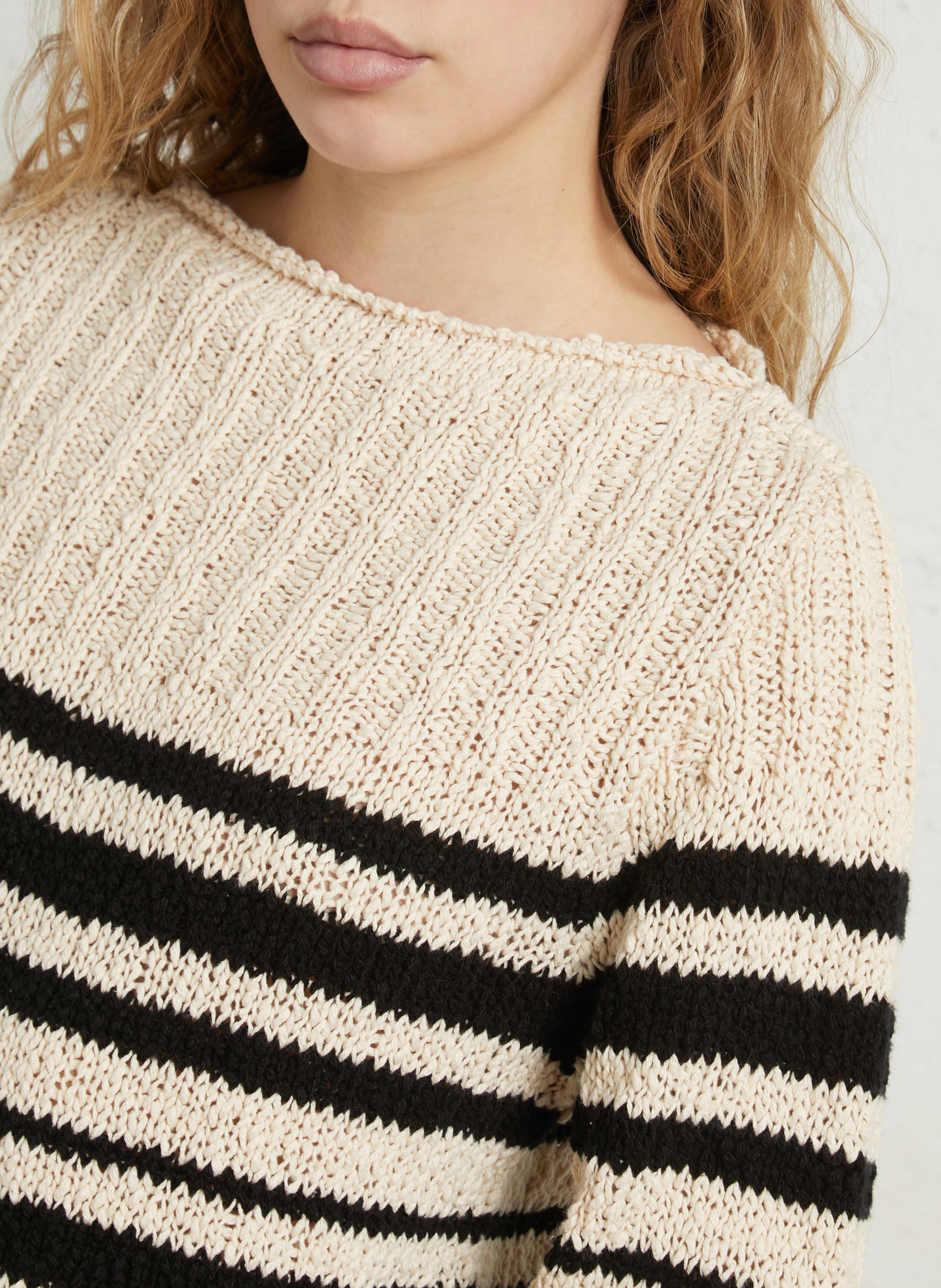 Oversized boat neck striped cotton sweater LEON & HARPER White