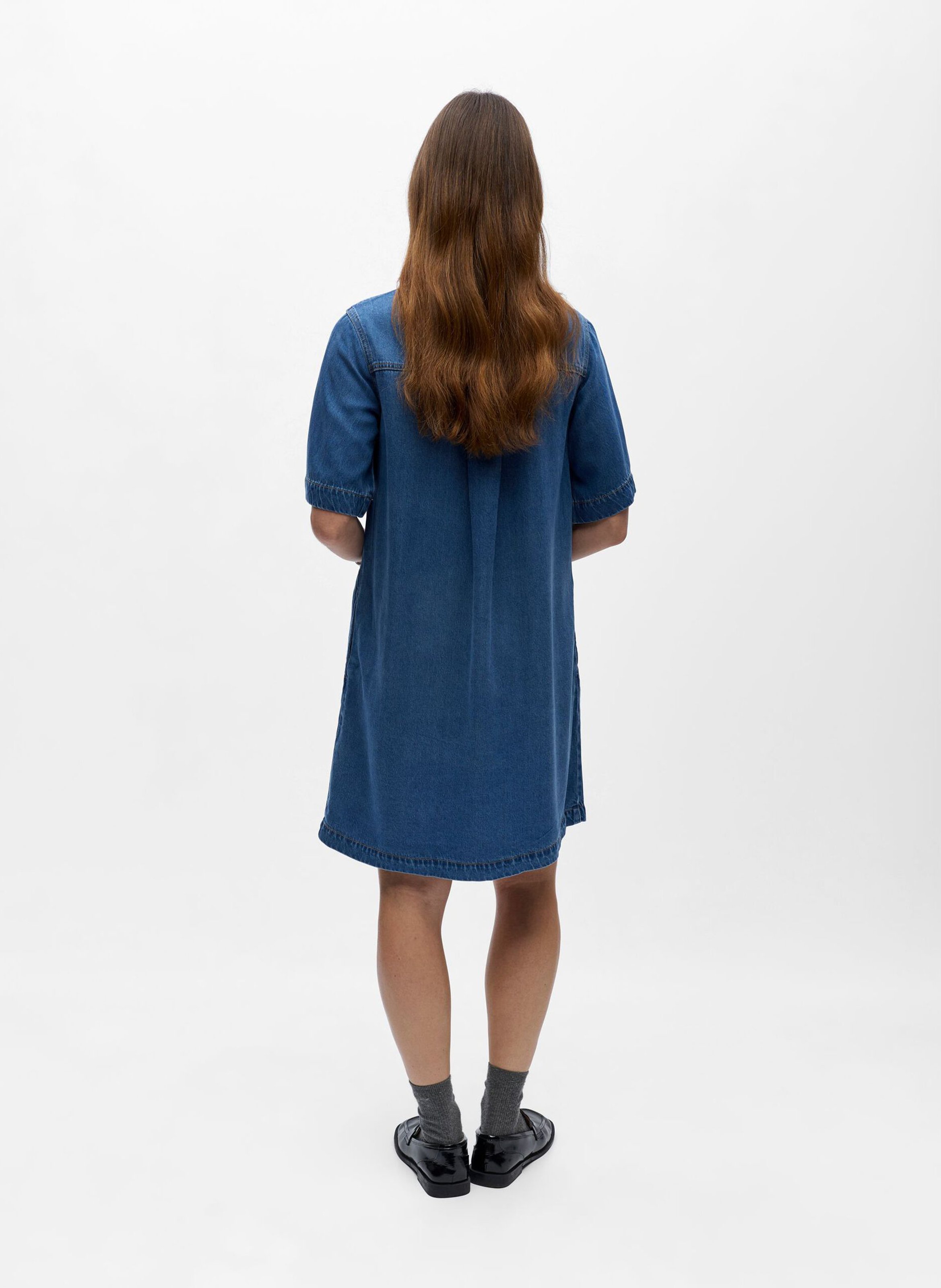 Short dress with shirt collar OBJECT Blue