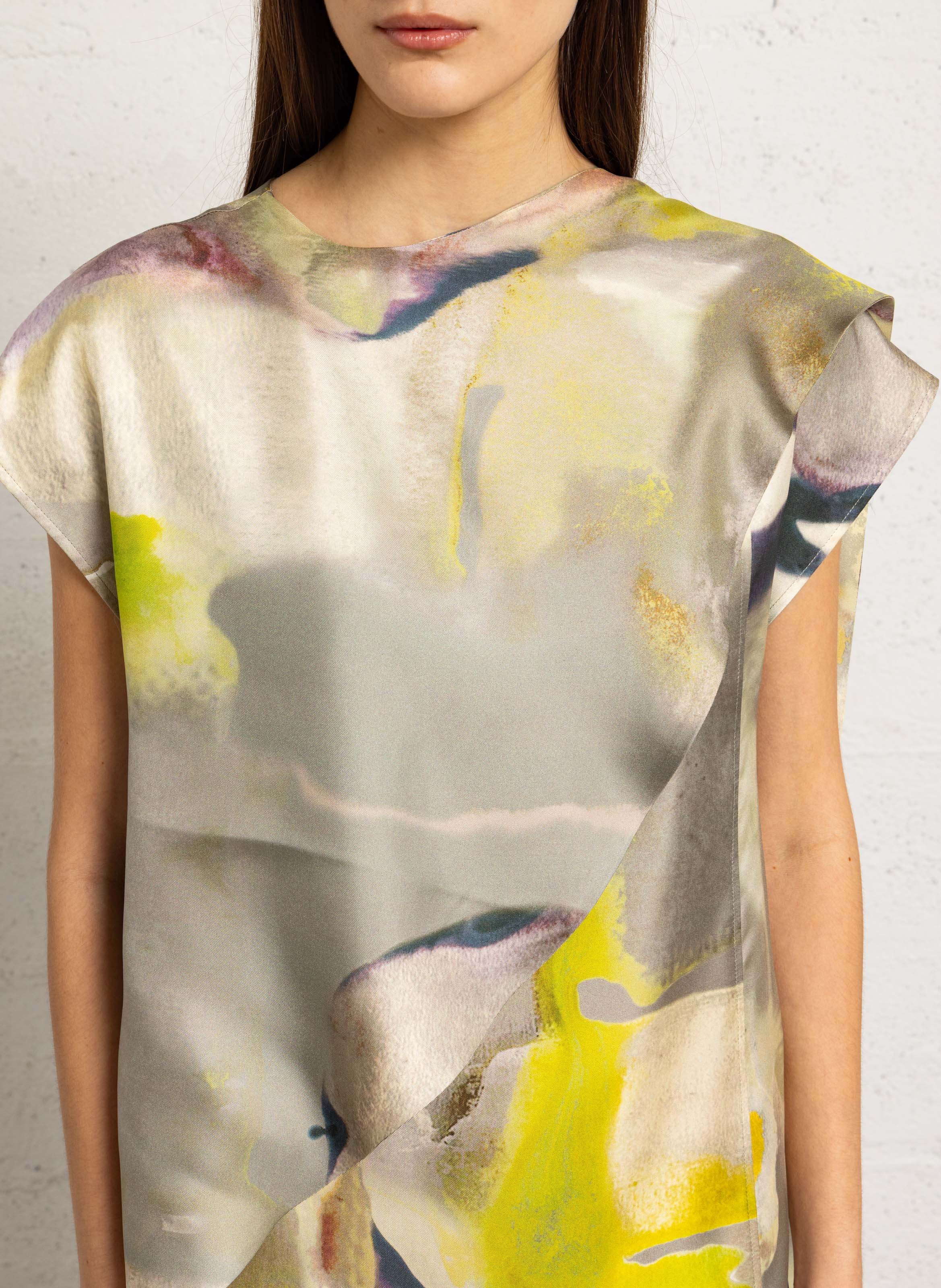 Midi-Kleid mit Seidenschal-Print SOEUR Gelb