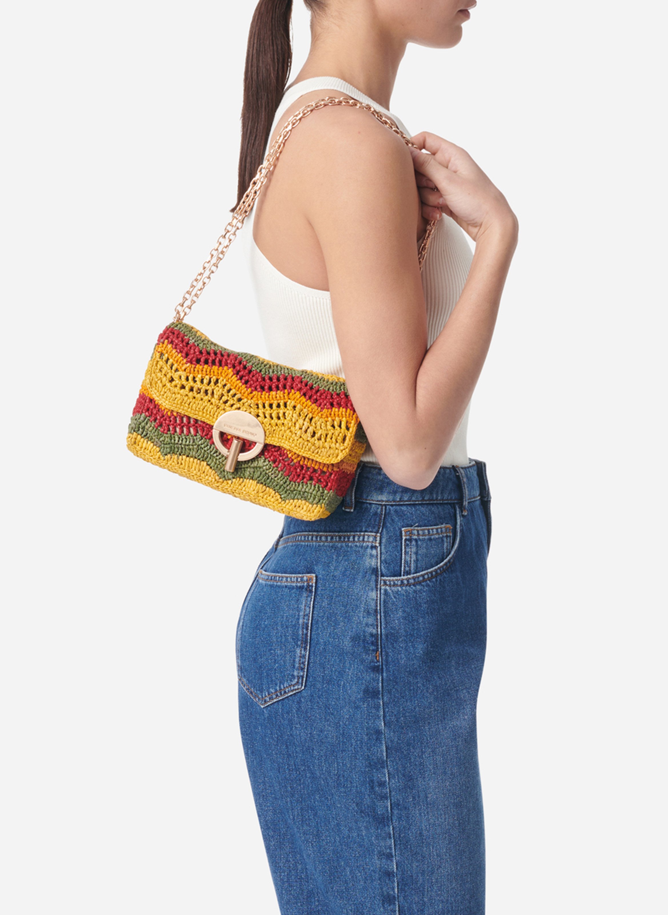 Sac bandoulière en raphia tressé VANESSA BRUNO Multicolore