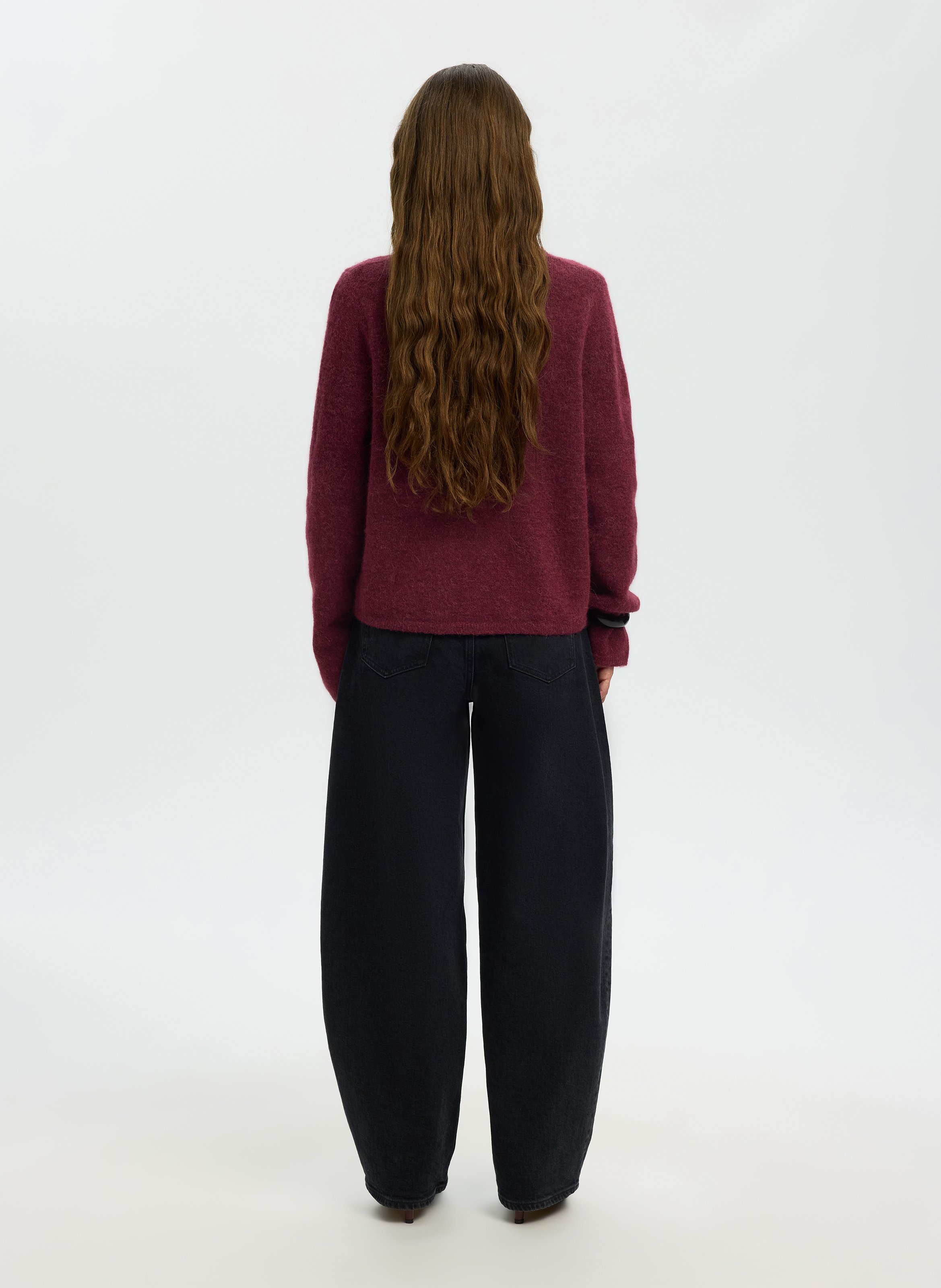 Round-neck mixed-knit cardigan | Plums SELECTED Women