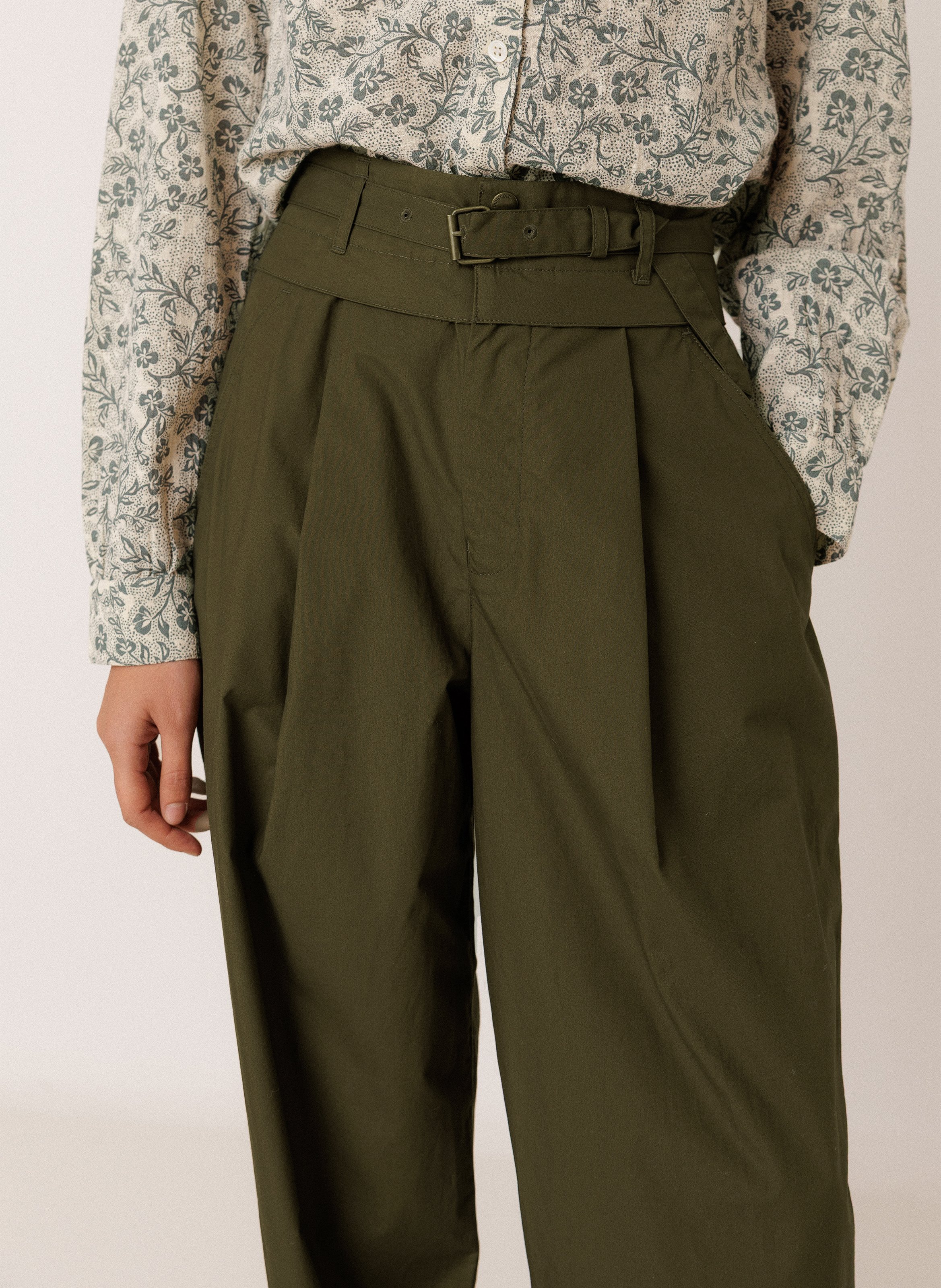 Wide-leg high-rise cotton pants INDI & COLD Green