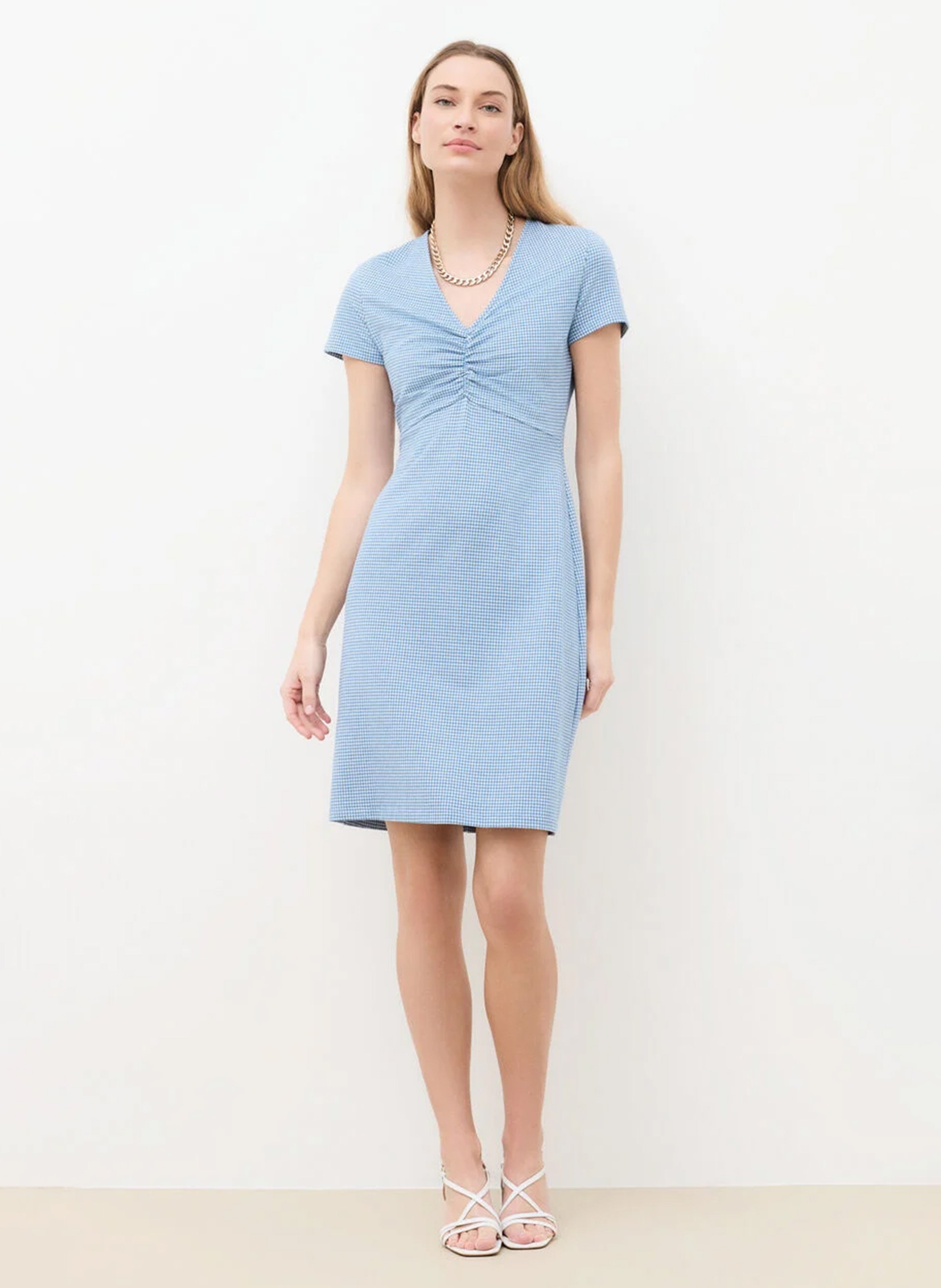 Robe courte col V imprimée CAROLL Bleu