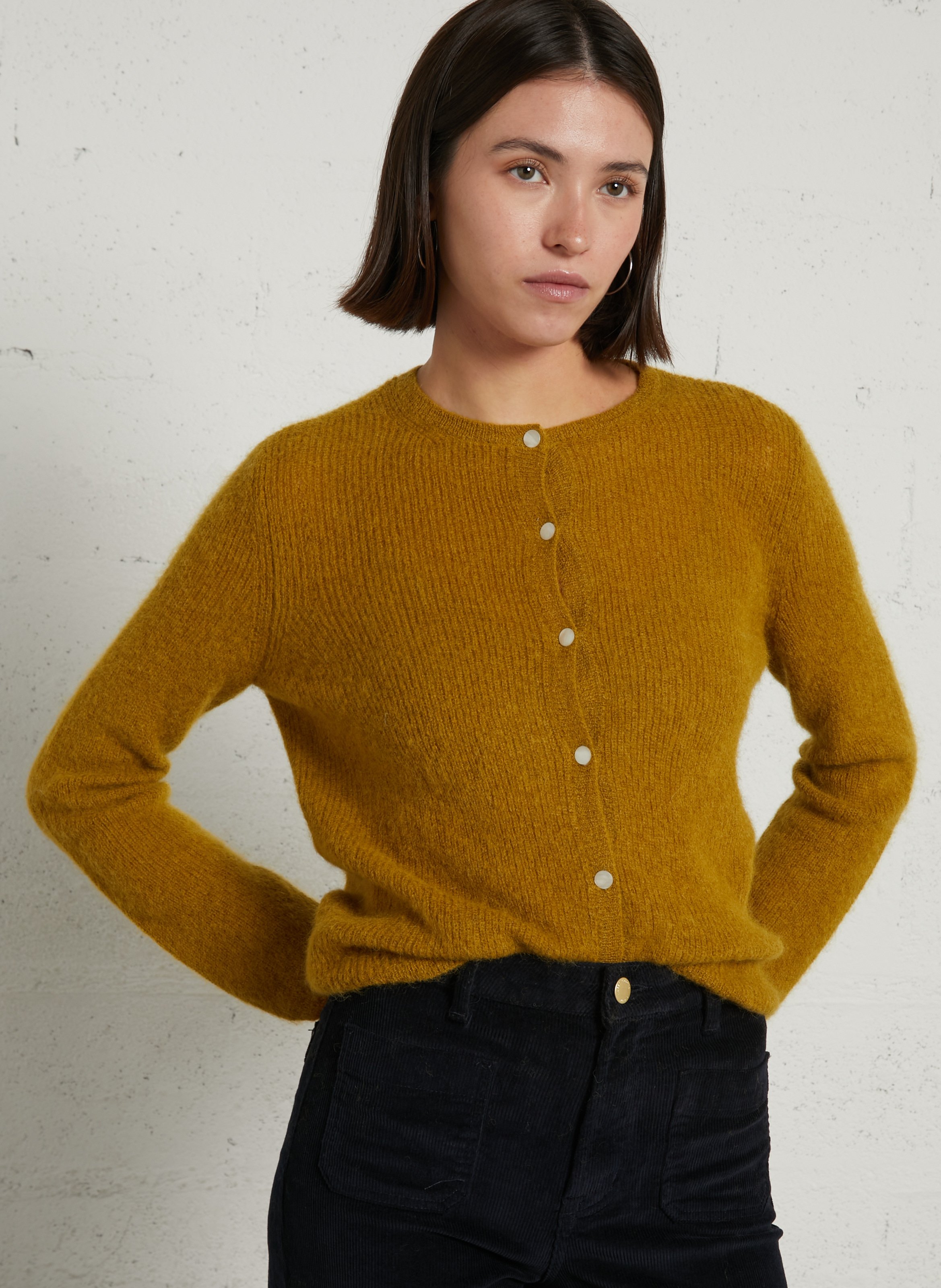 Straight round-neck knit cardigan DES PETITS HAUTS Green