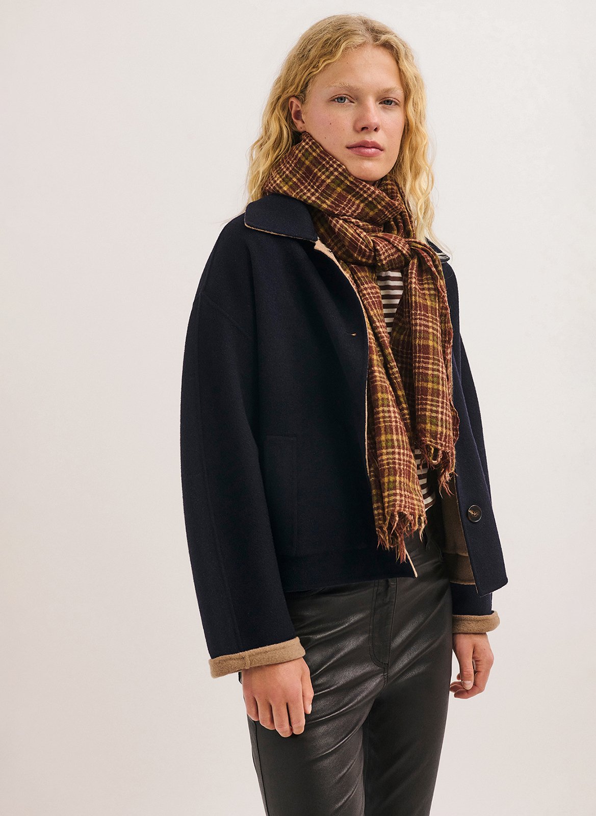 Veste réversible col classique en laine PABLO Bleu