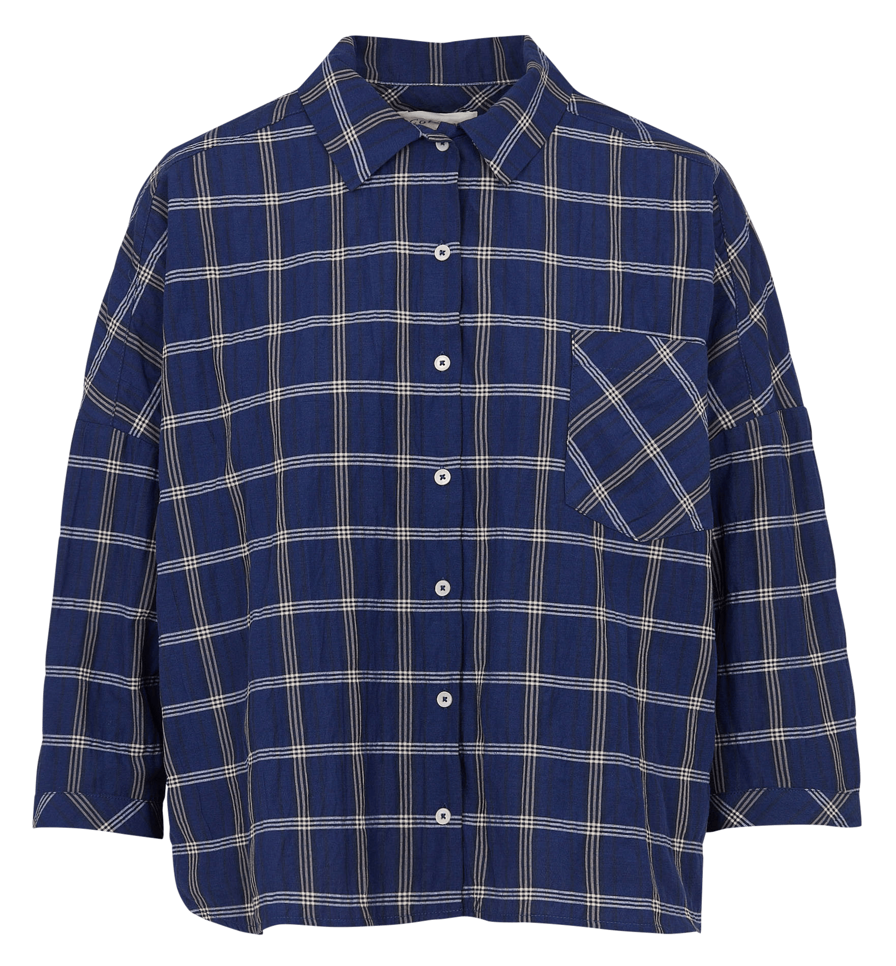 Loose fit 3/4 sleeve plaid shirt COTELAC ACOTE Blue