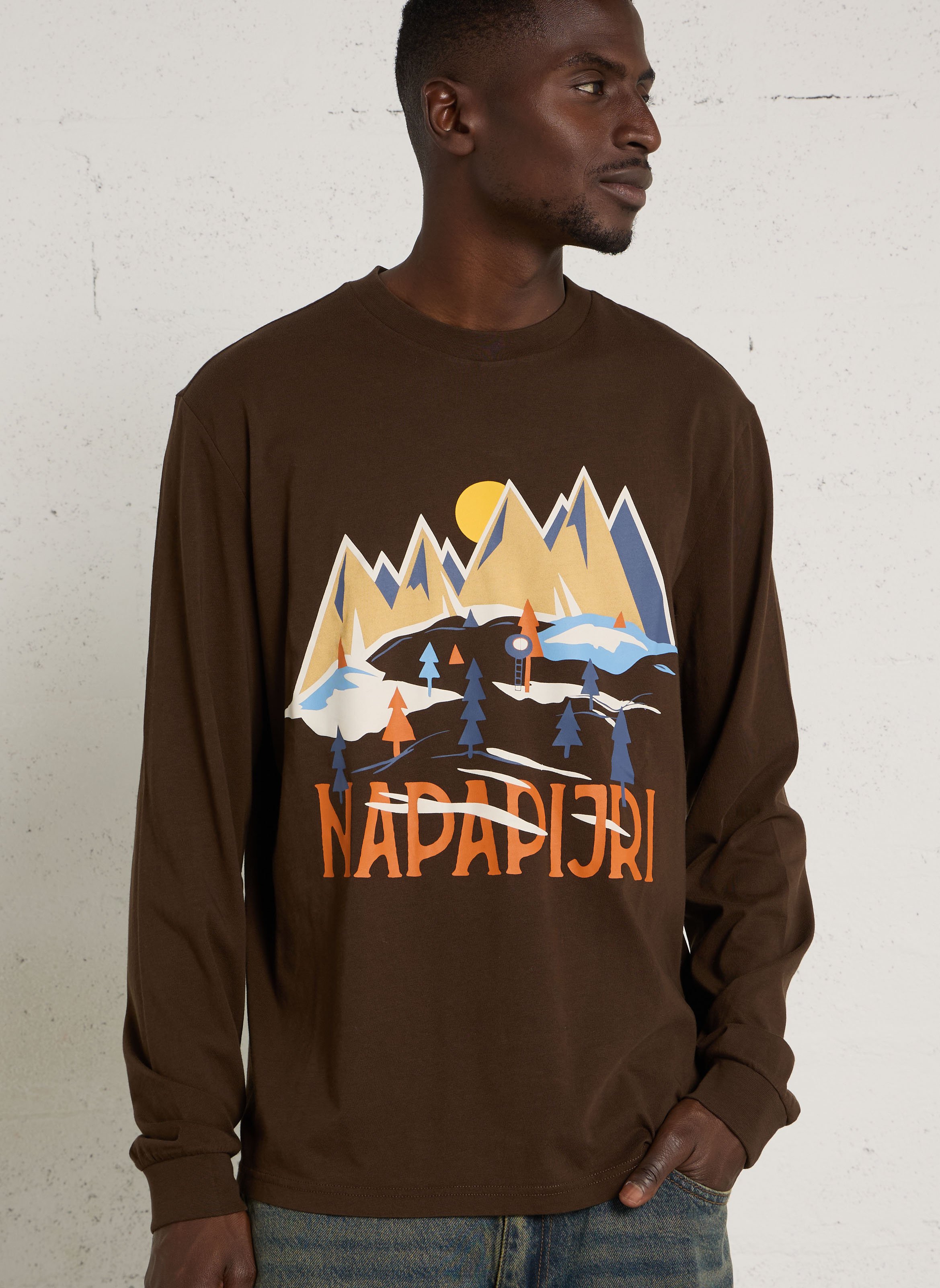 Langarm-T-Shirt aus Baumwolle mit Print NAPAPIJRI Braun