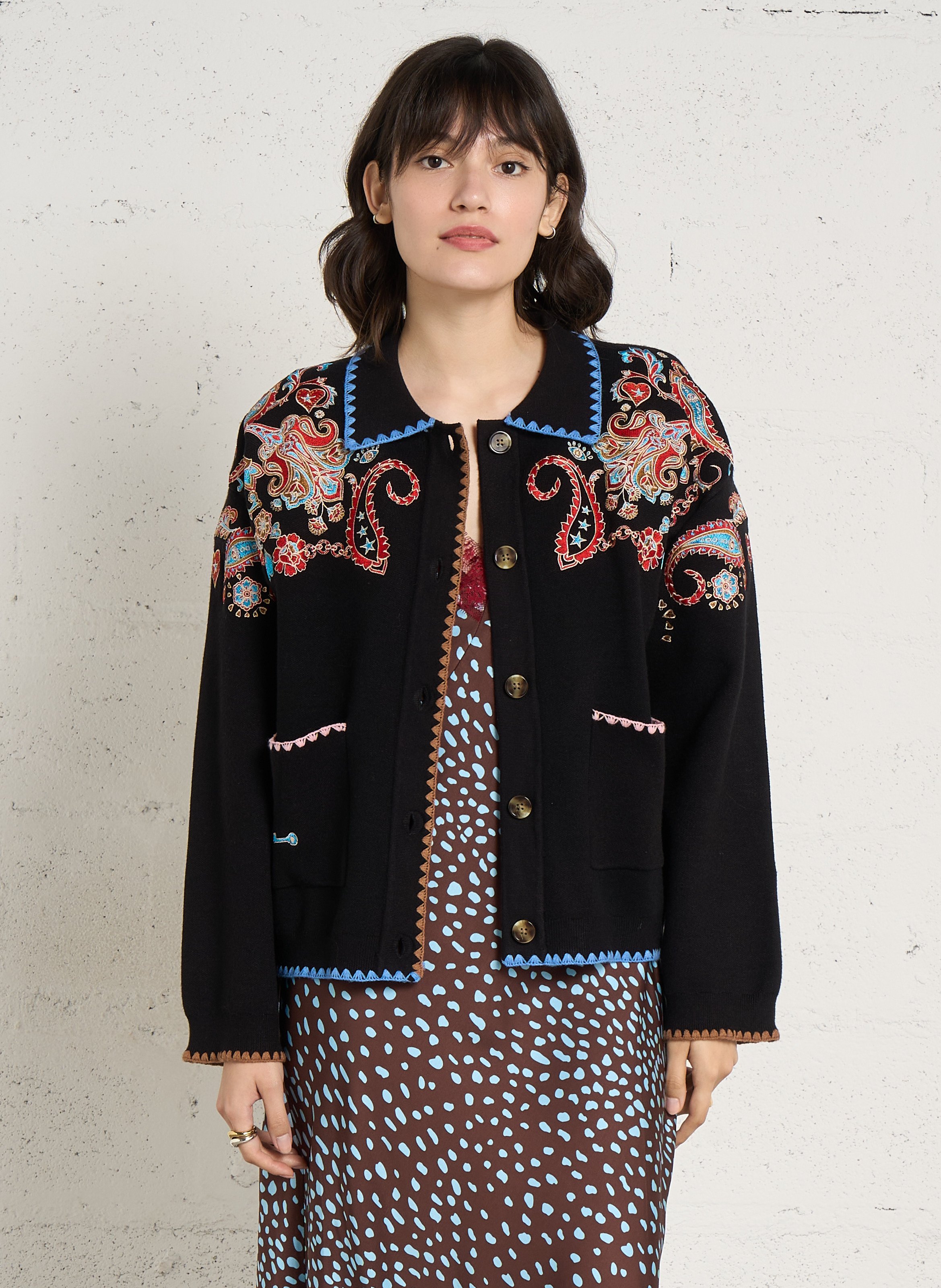 Straight embroidered cardigan NEVER FULLY DRESSED Black