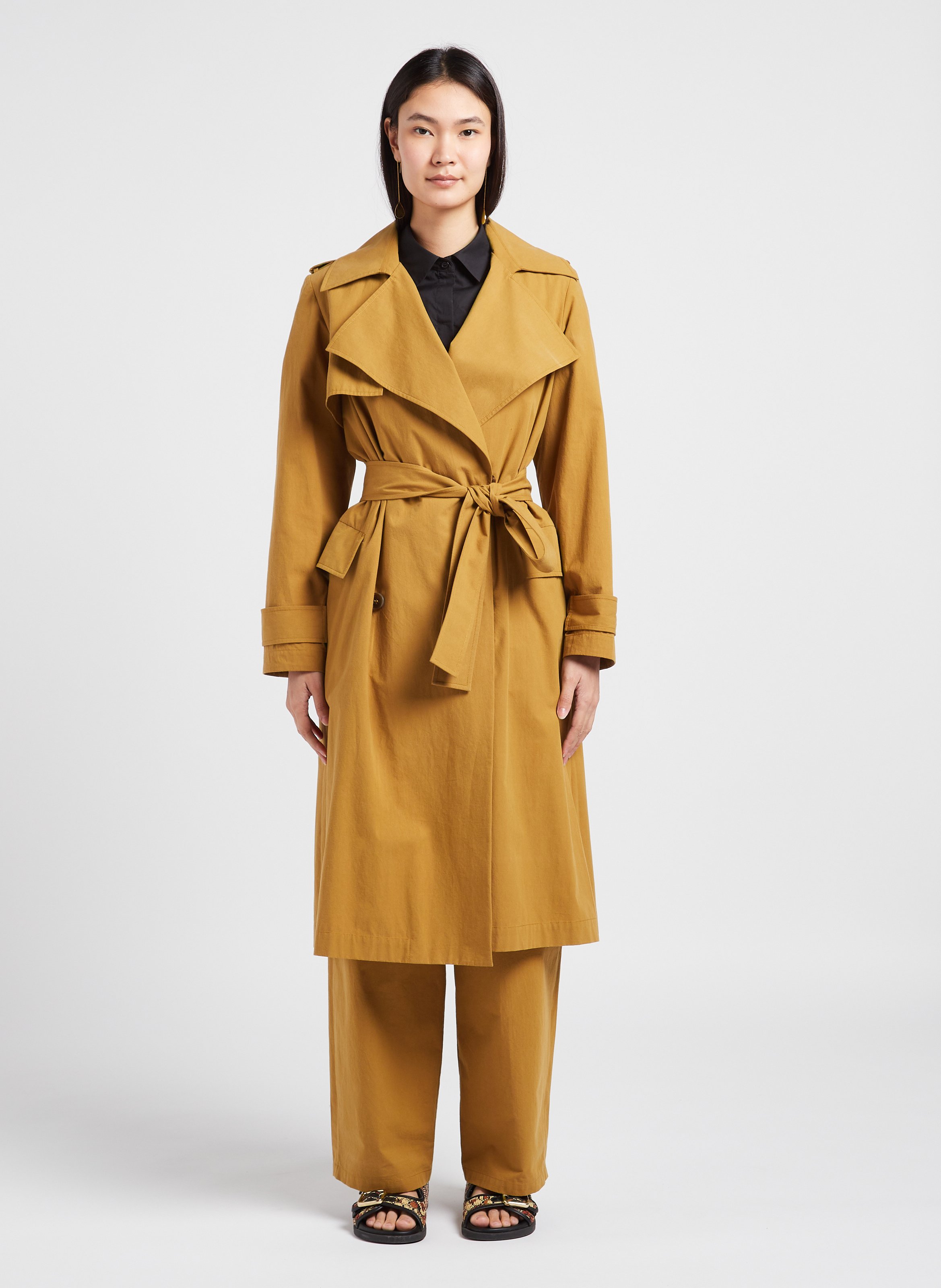 Straight Cotton Trench Coat With Tailored Collar Cachi Attic And Barn -  Women - 241MATCO001-0742-CACHI | Place des Tendances - Europe