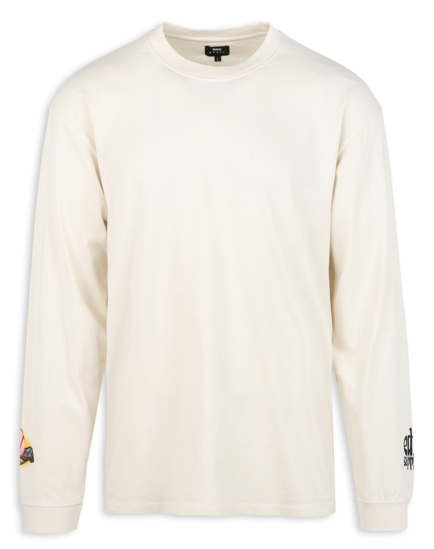 Straight-cut round-neck T-shirt with screenprinted letters EDWIN White