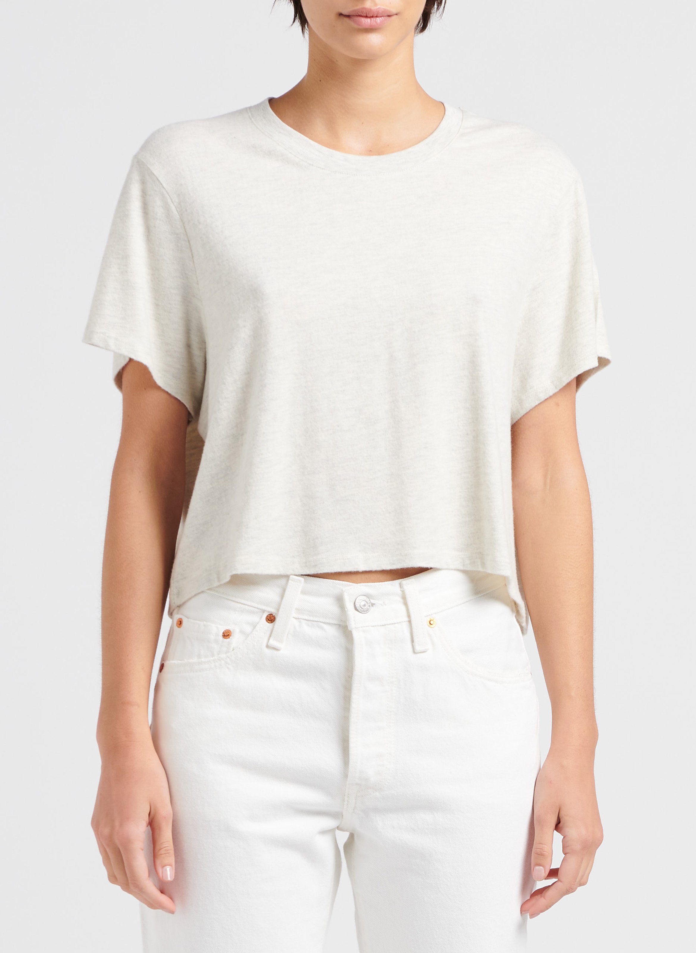 T-shirt met ronde hals | katoenblend met chiné-effect AMERICAN VINTAGE Grijs