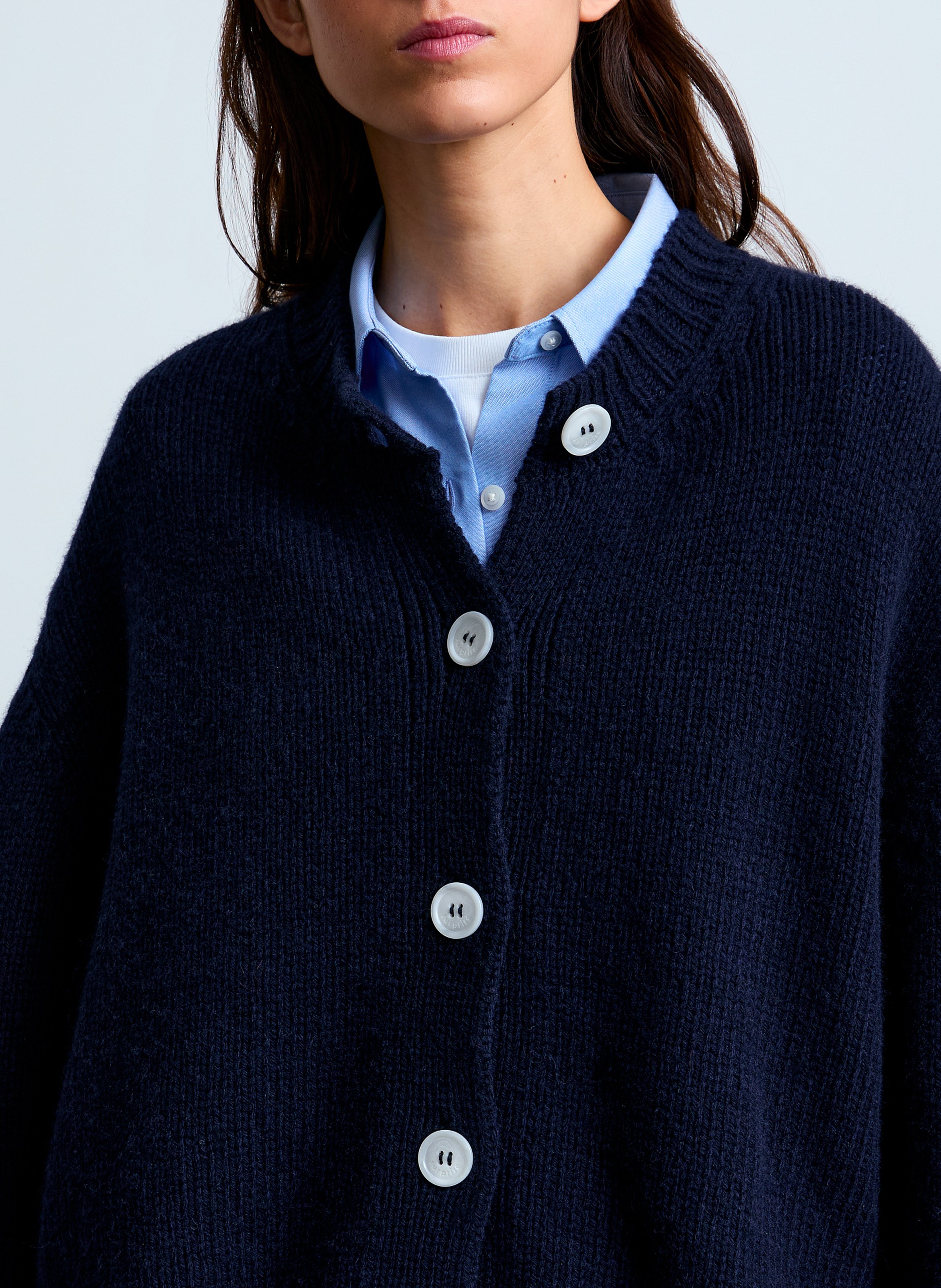 Gilet ample col rond en laine et cachemire SURPRISE Bleu