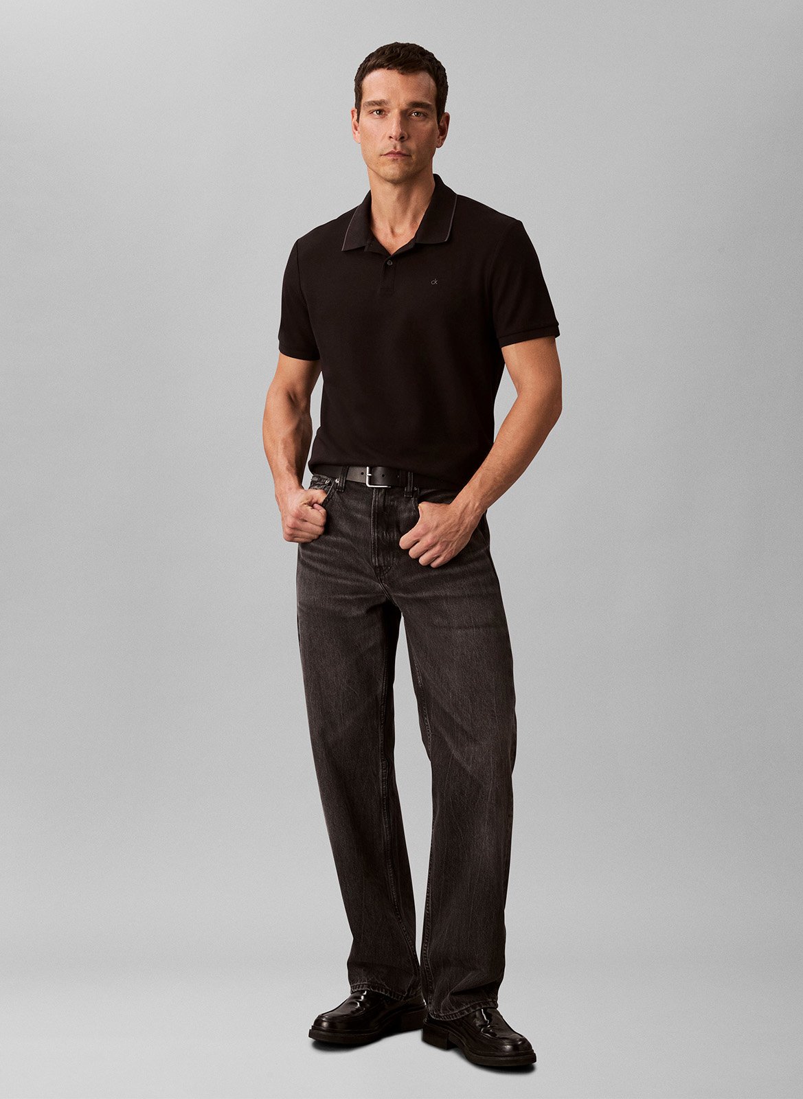 Polo col classique en coton CALVIN KLEIN Noir