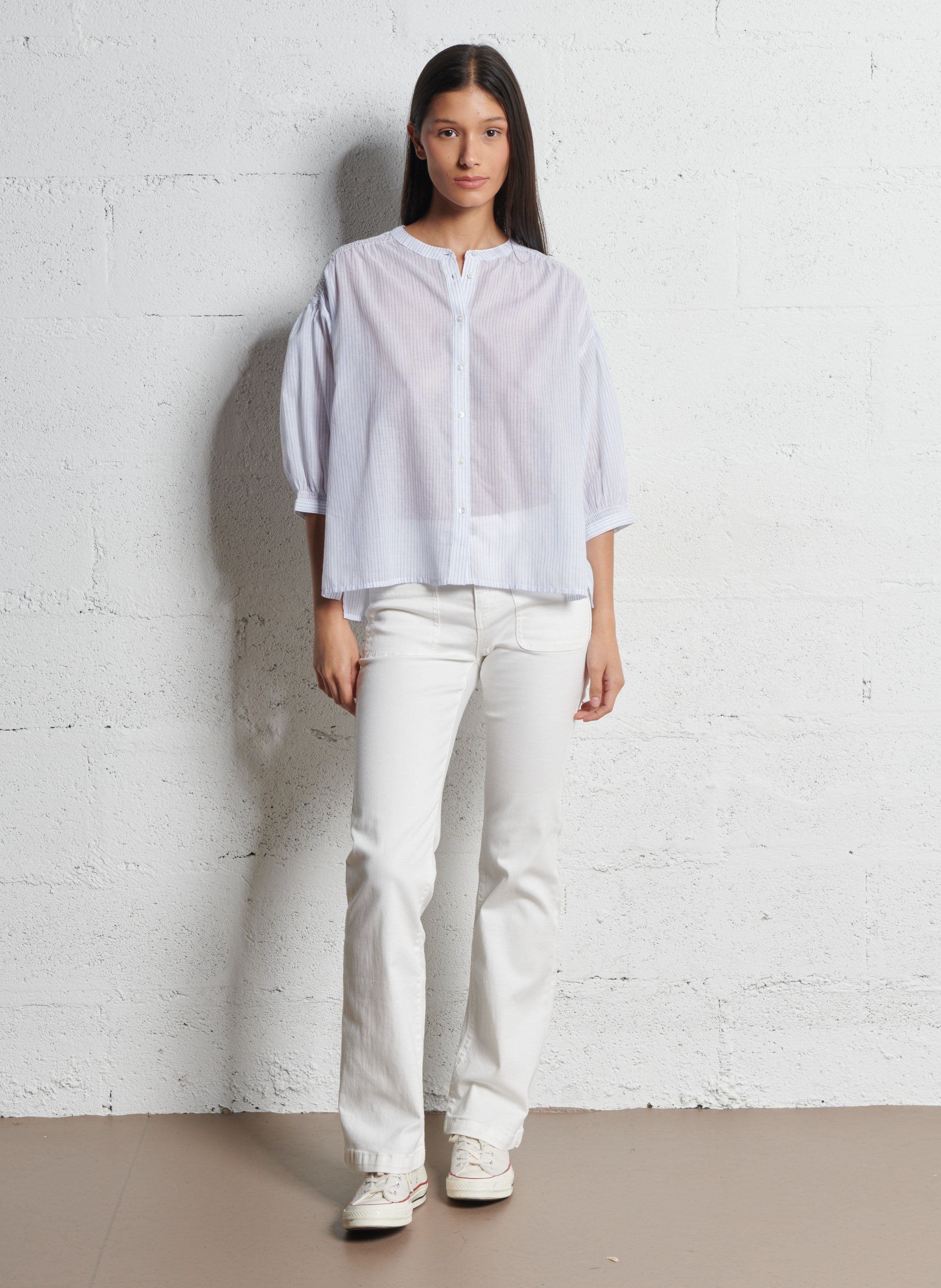 Katoenen blouse met ronde hals MAISON 123 Blauw