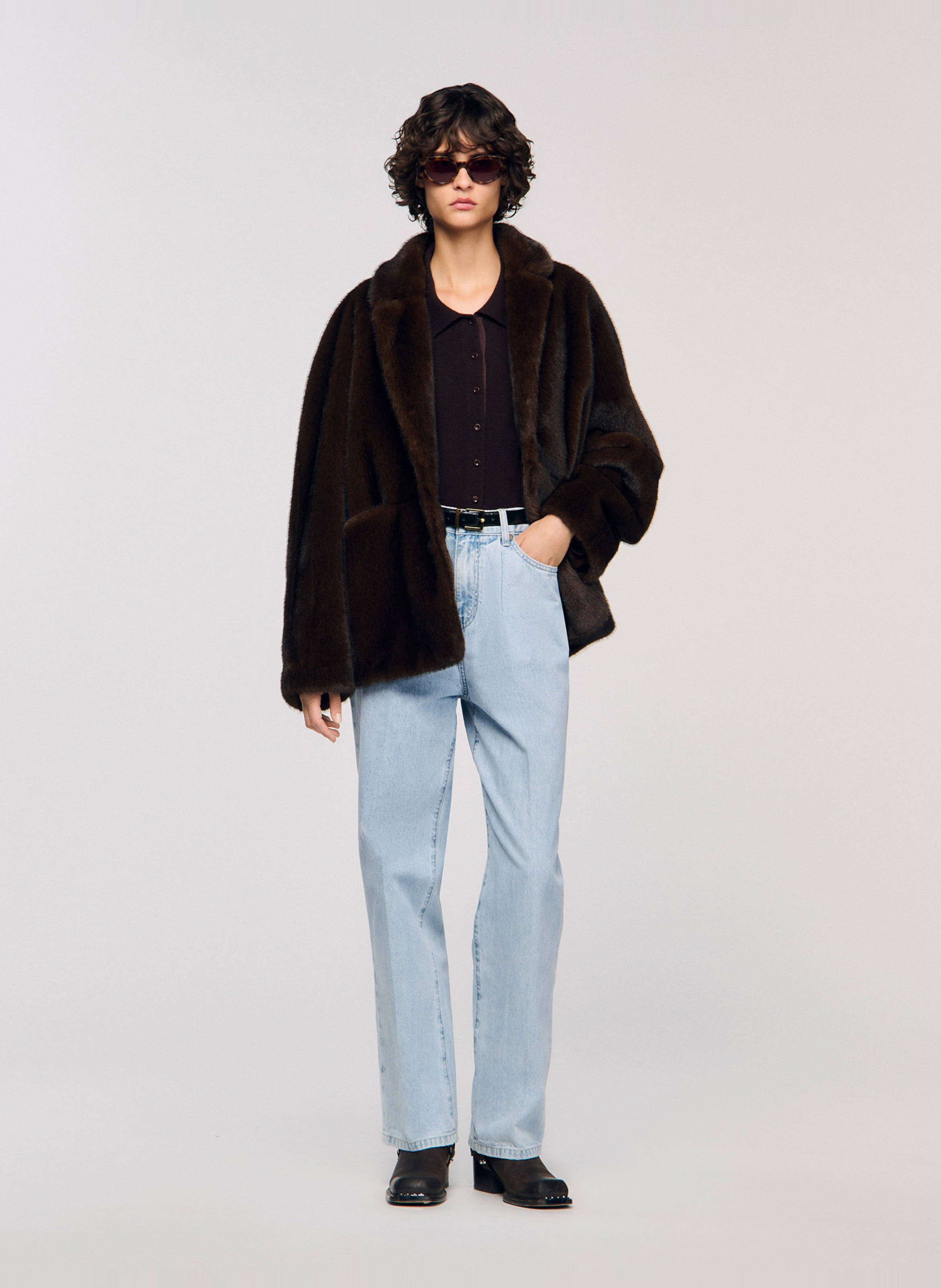 Jas met reverskraag van imitatiebont SANDRO Bruin