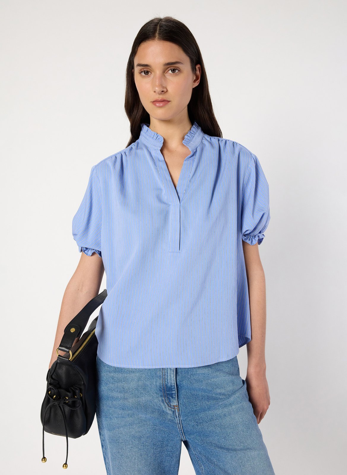 Blouse droite col montant à rayures GERARD DAREL Bleu