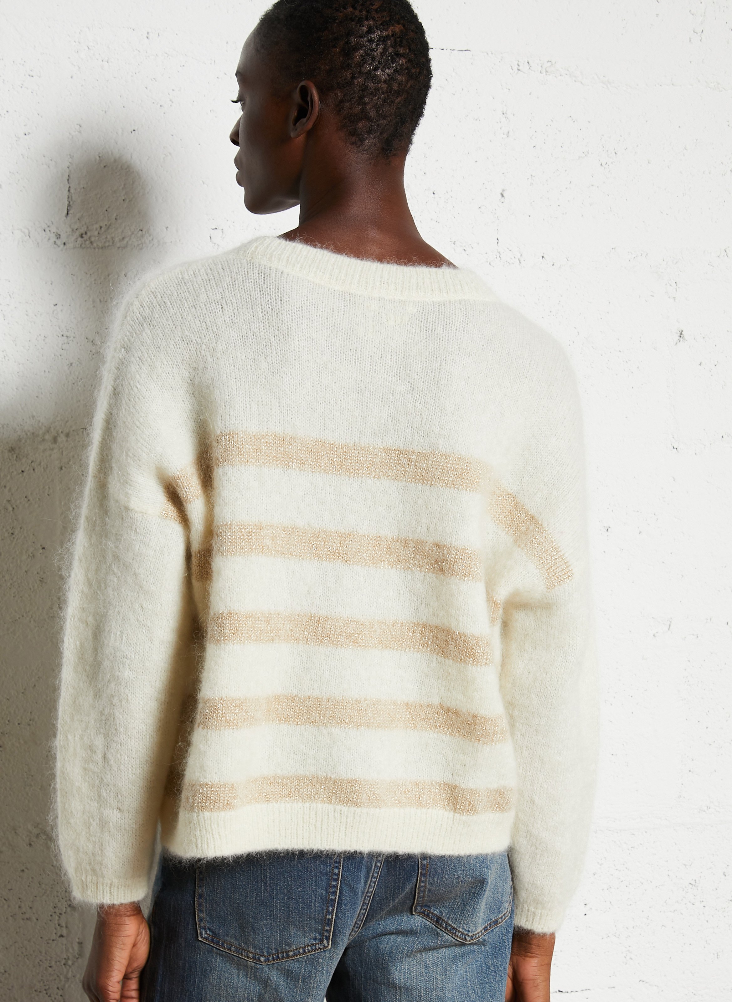 Pull ample rayé en laine mélangée DES PETITS HAUTS Beige