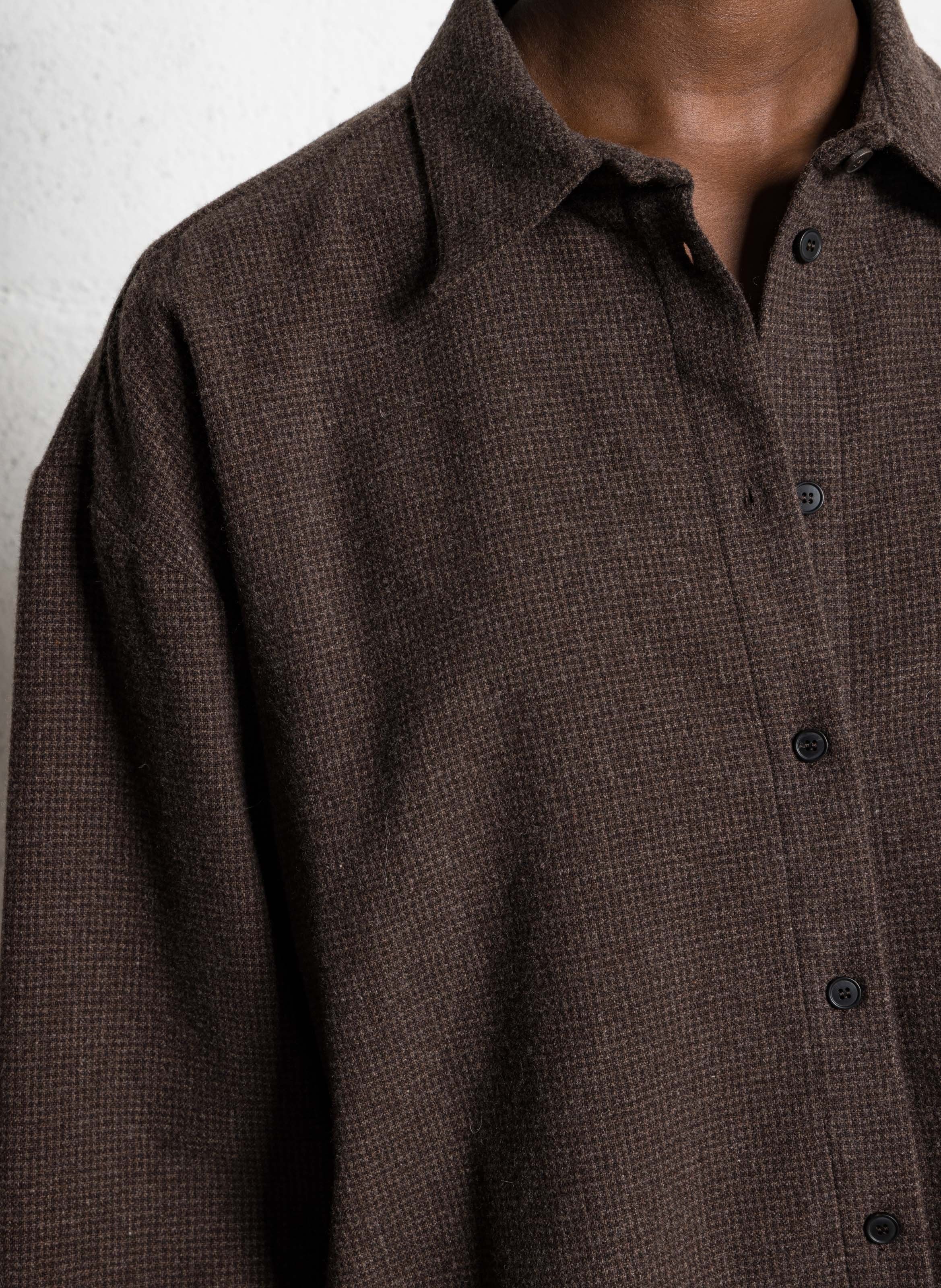 Chemise oversize col classique à carreaux en laine mélangée MASSCOB Marron