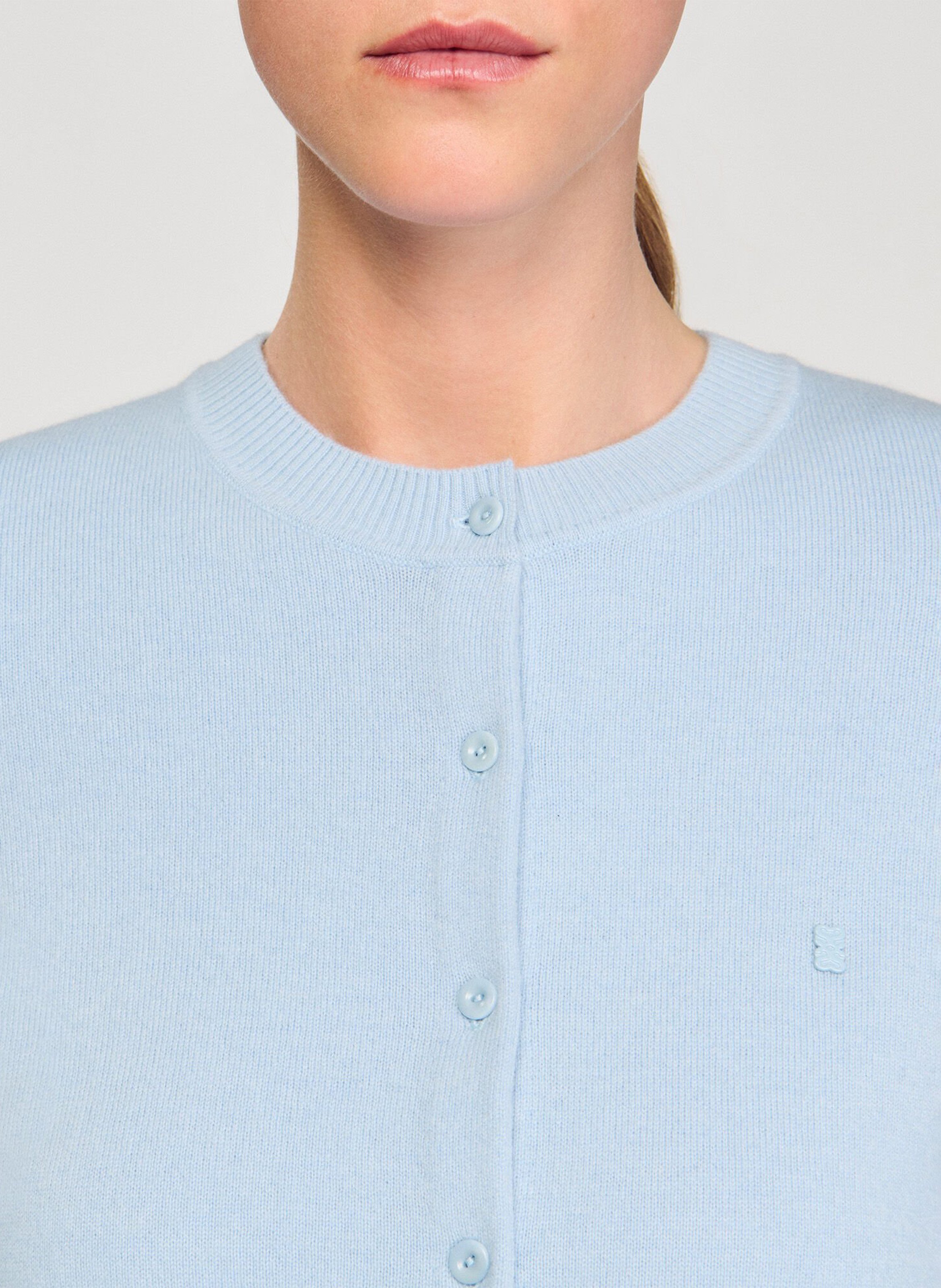 Gilet col rond en laine et en cachemire mélangés SANDRO Bleu