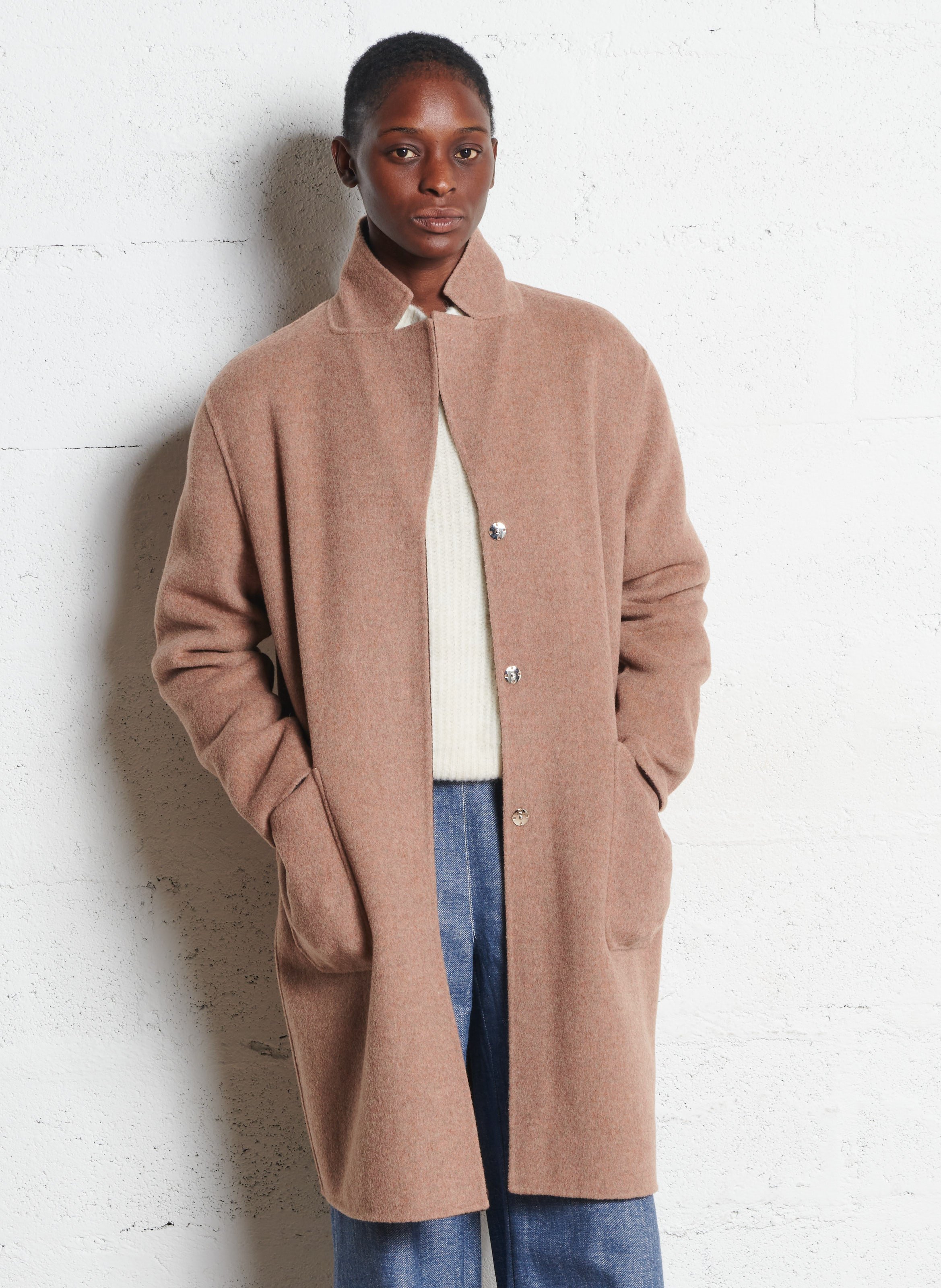 Manteau col tailleur en laine mélangée BENSIMON Beige