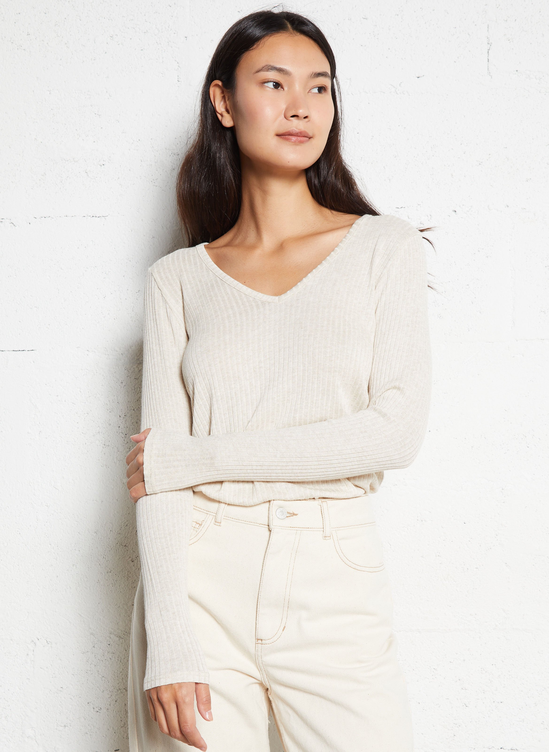 Soft long-sleeve V-neck t-shirt SUD EXPRESS