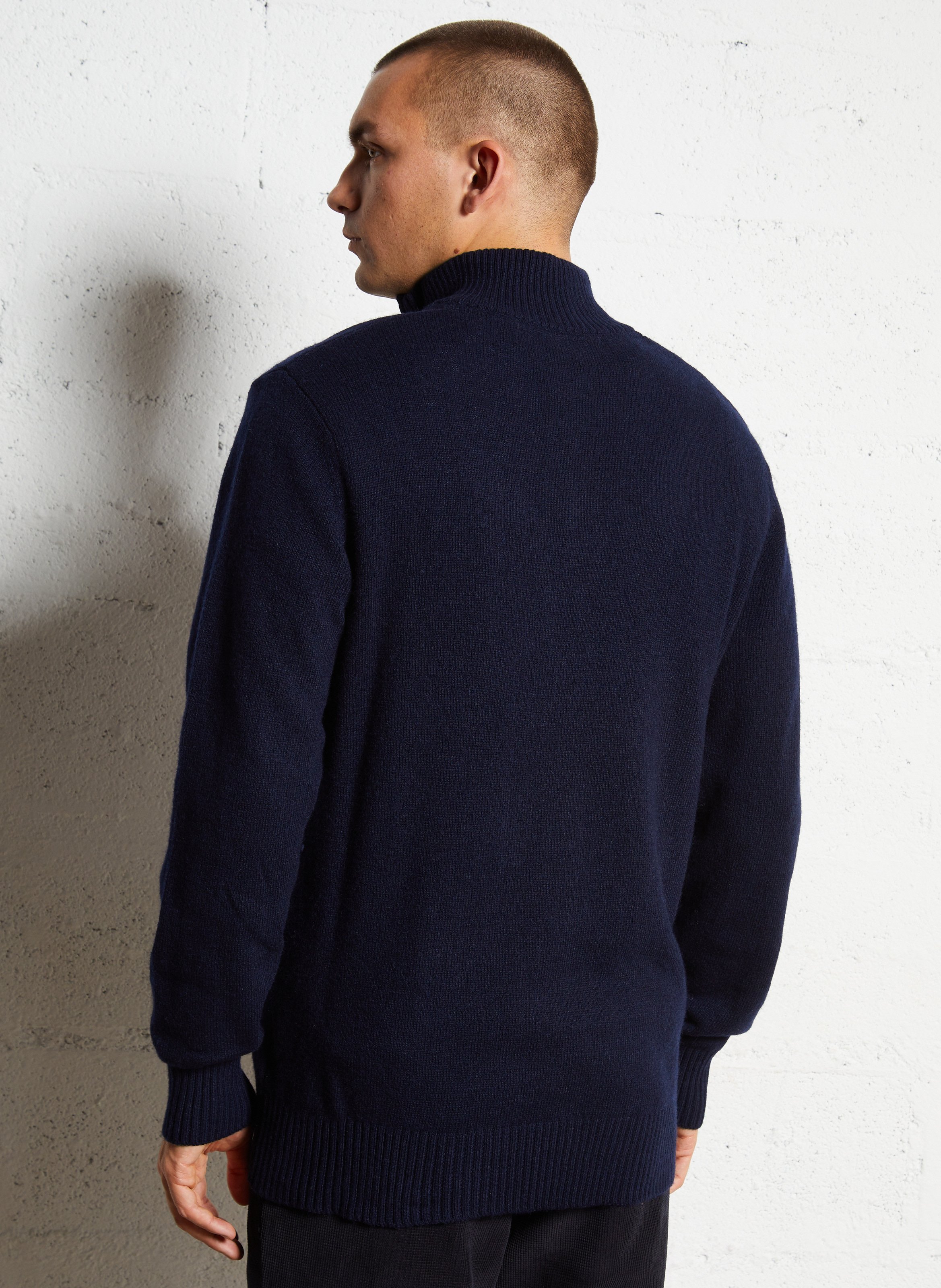 Pull droit col montant brodé en laine mélangée SCHOTT Bleu