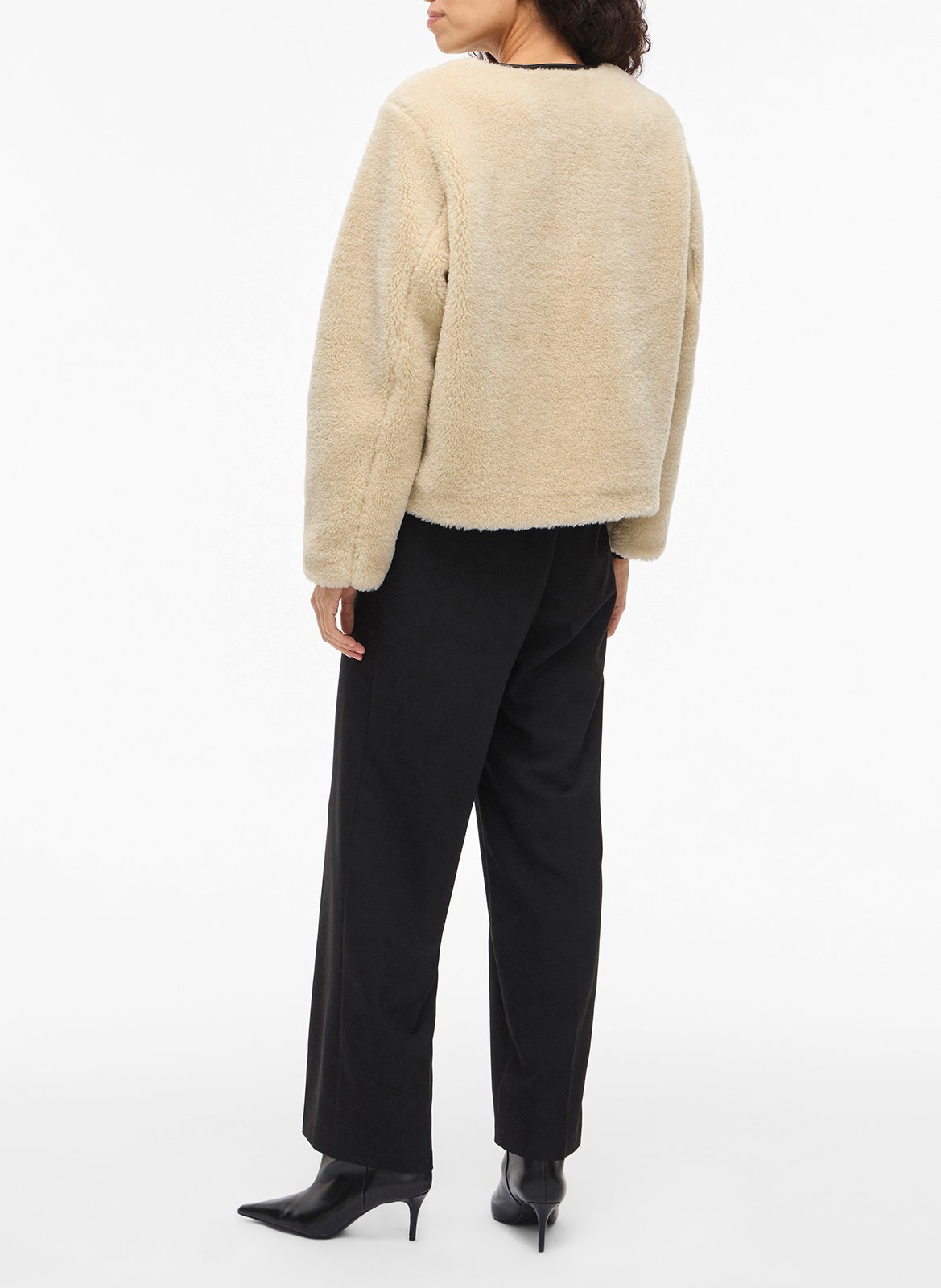 Round-neck faux-fur coat VILA Beige