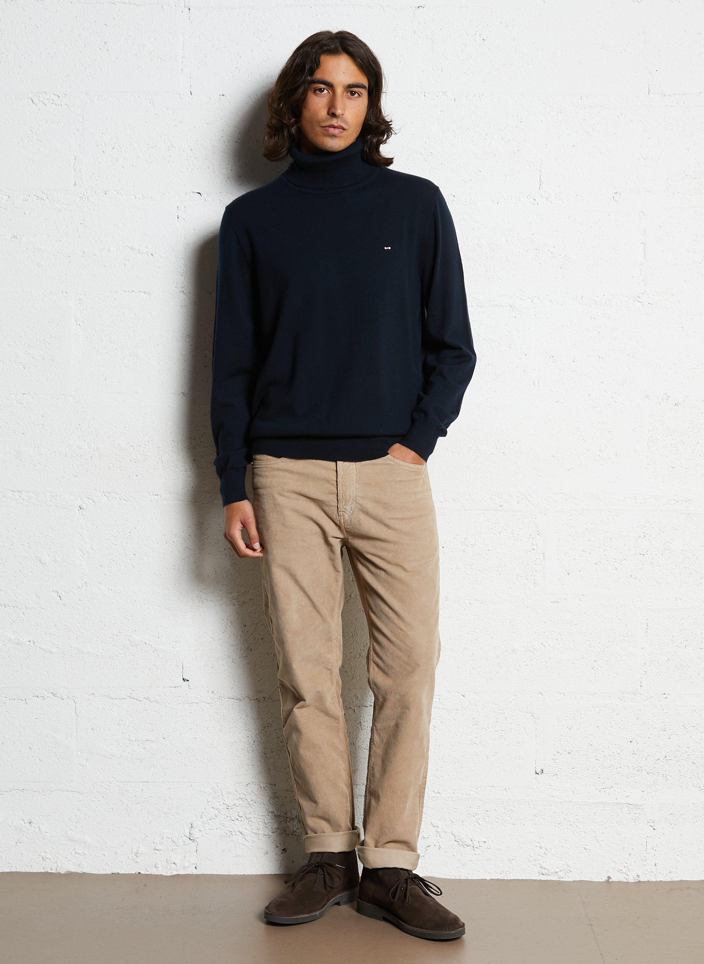 Col roulé droit brodé en laine EDEN PARK Bleu