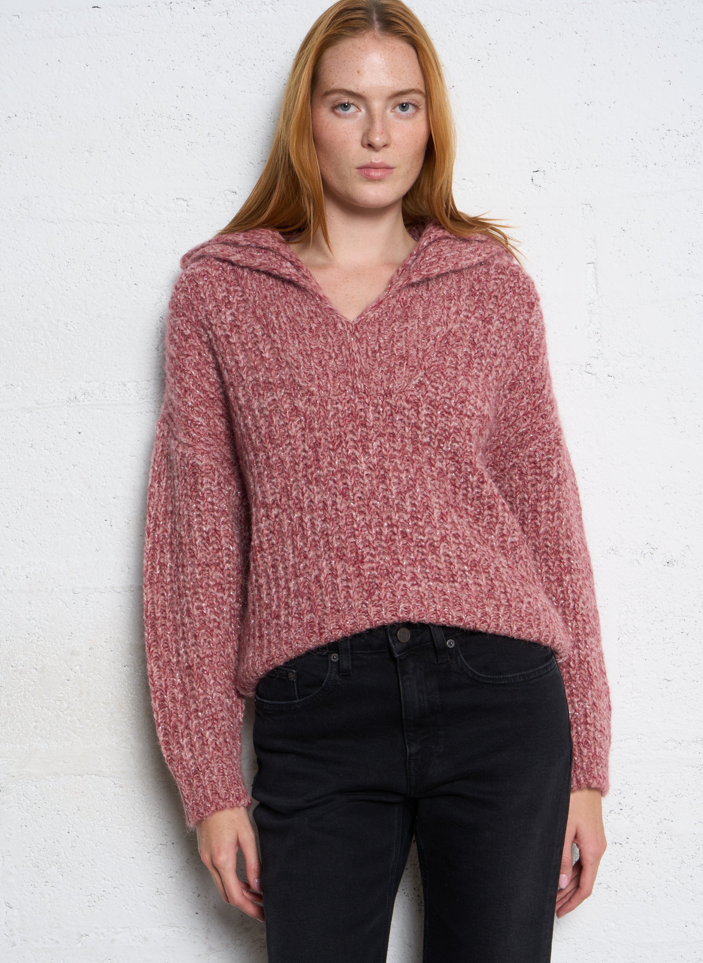 Pull droit col roulé en maille MAISON 123 Rose