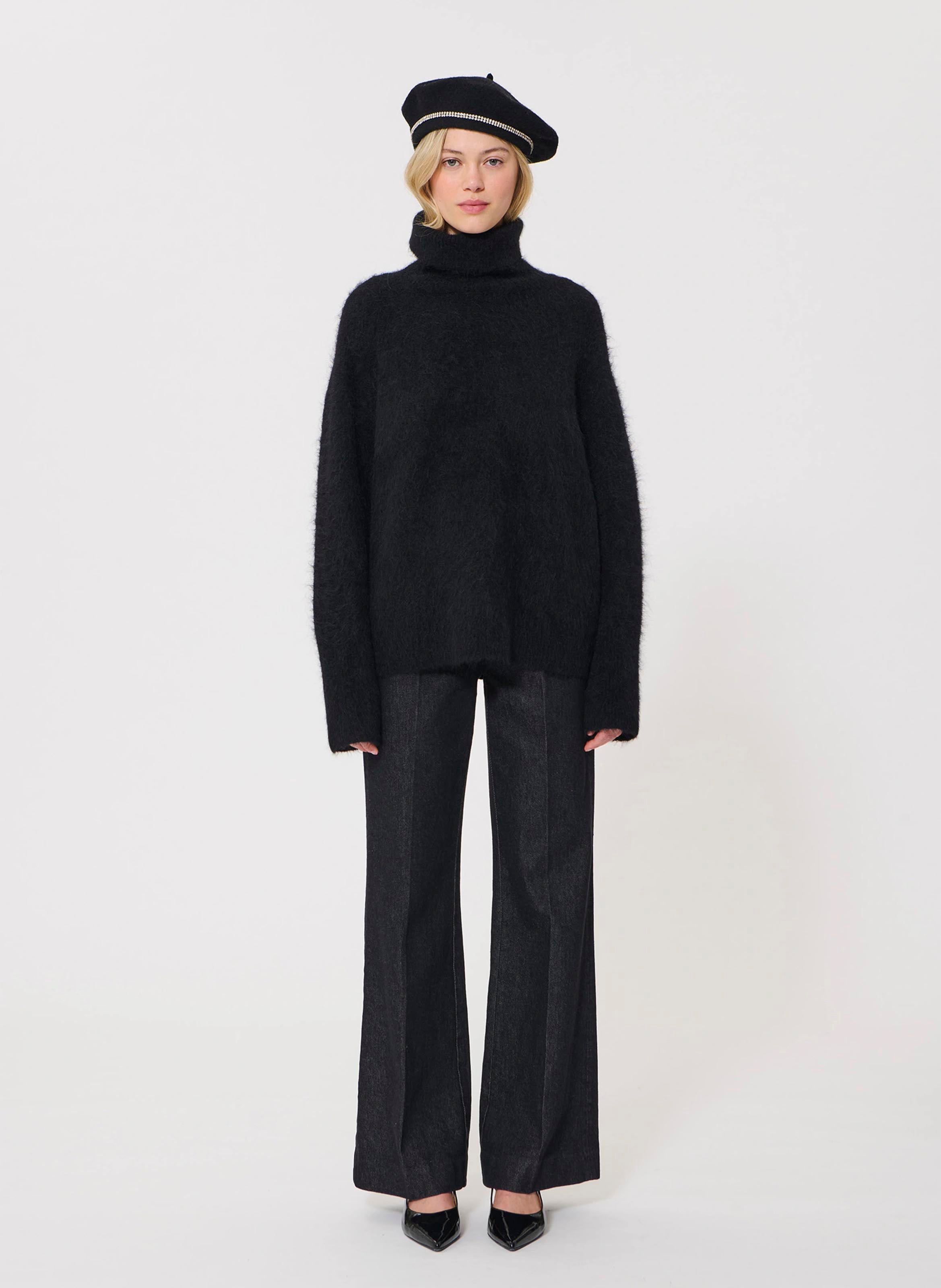Straight turtleneck sweater in mixed alpaca wool. TARA JARMON Black