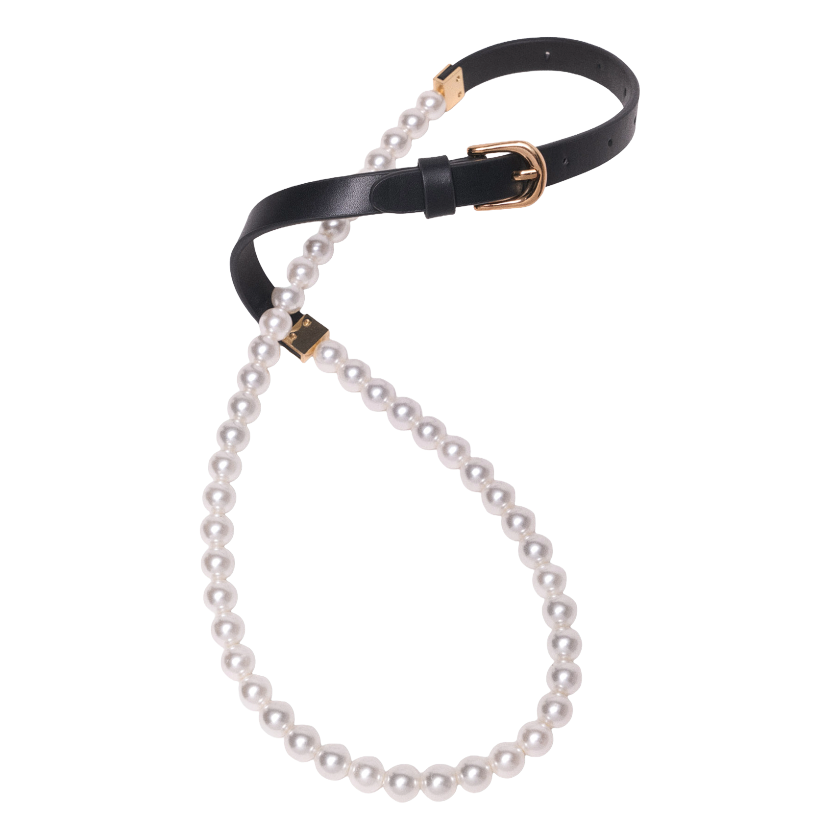 Mixed leather and bead belt MAJE Black