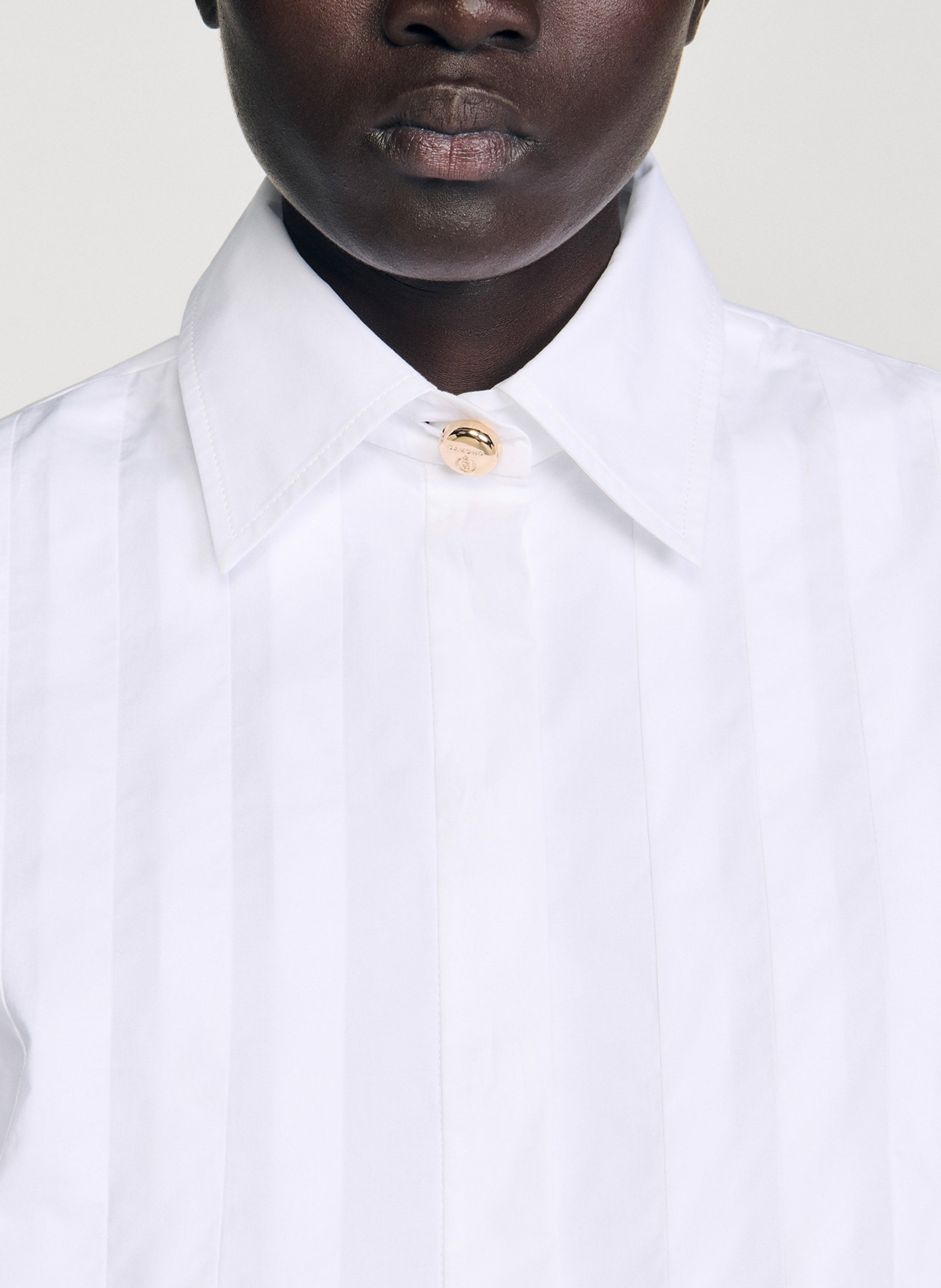 Chemise col classique manches contrastantes en coton SANDRO White