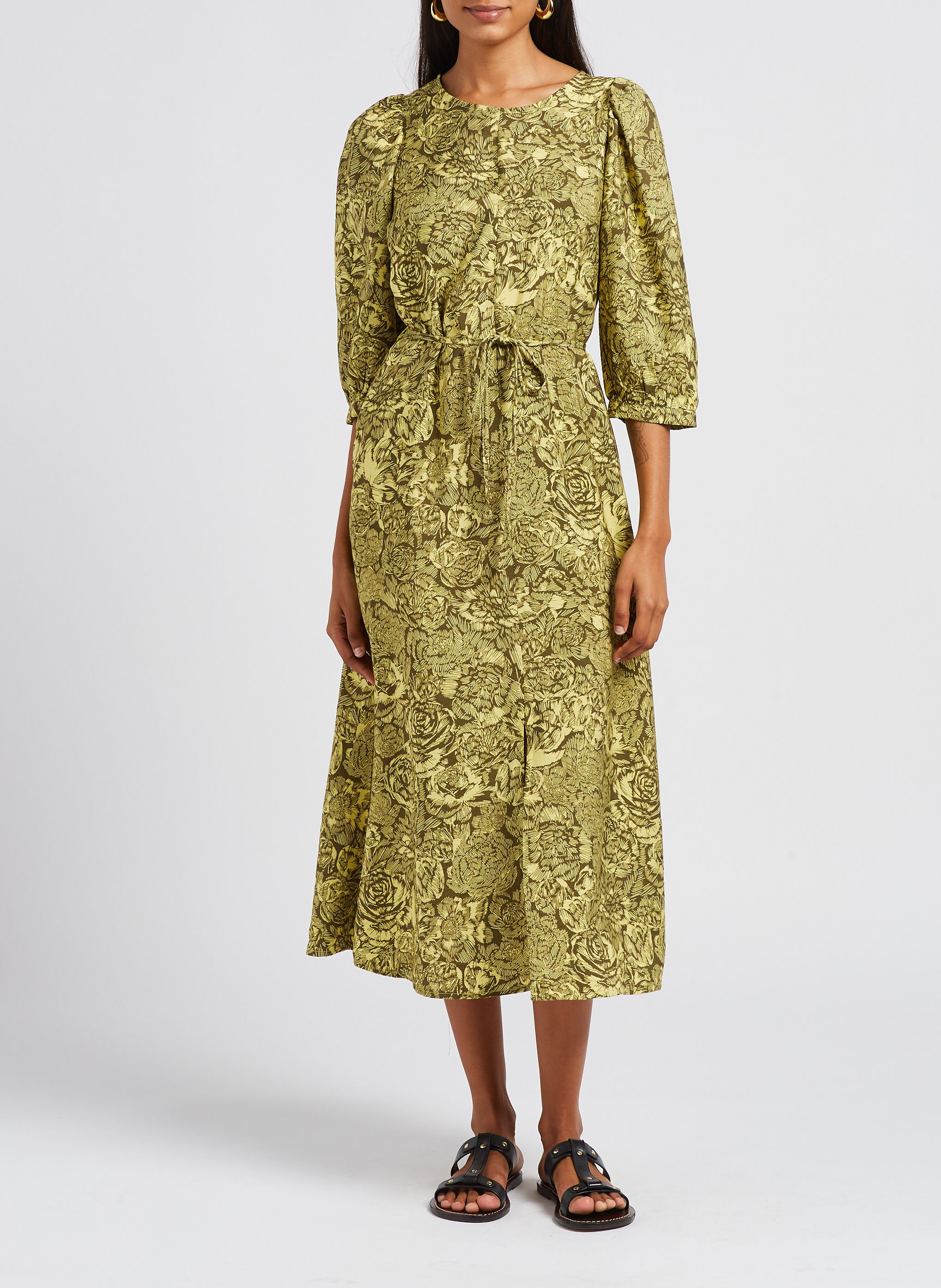 Robe midi col rond à imprimé  MOSS COPENHAGEN Jaune