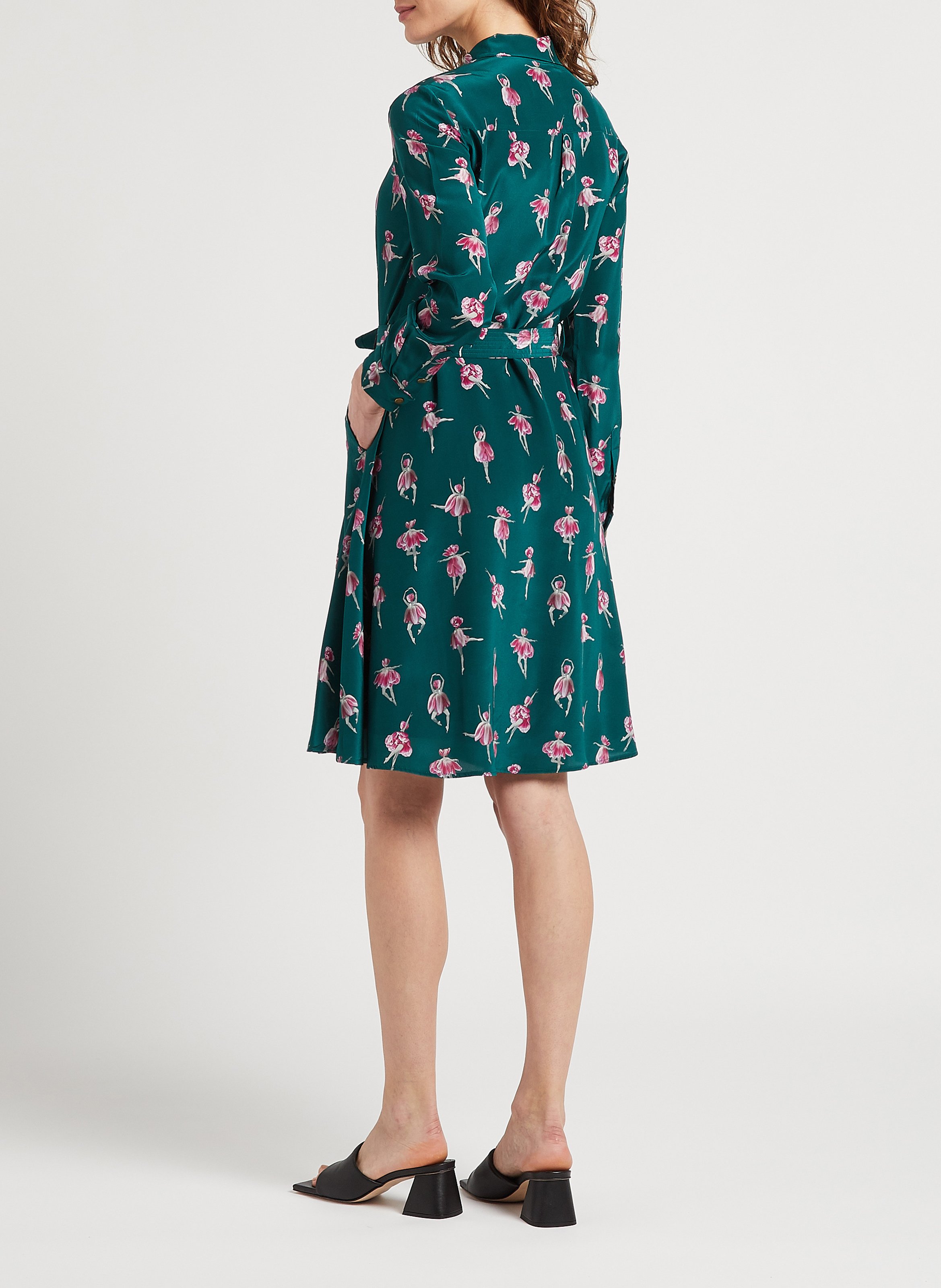 Halflange, zijden jurk met print SOI PARIS Groen