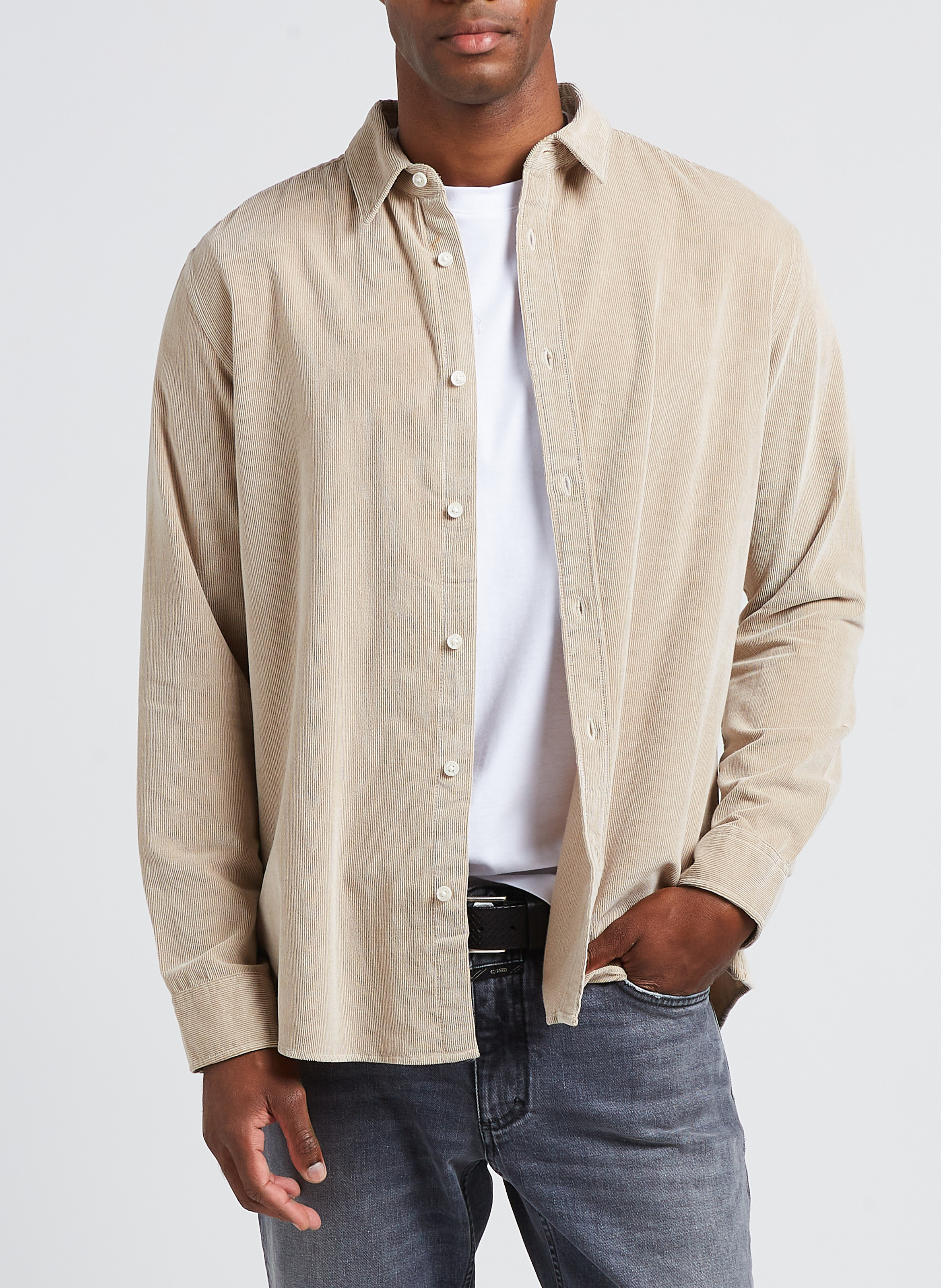 Hemd aus Baumwoll-Mix mit klassischem Kragen SELECTED Beige