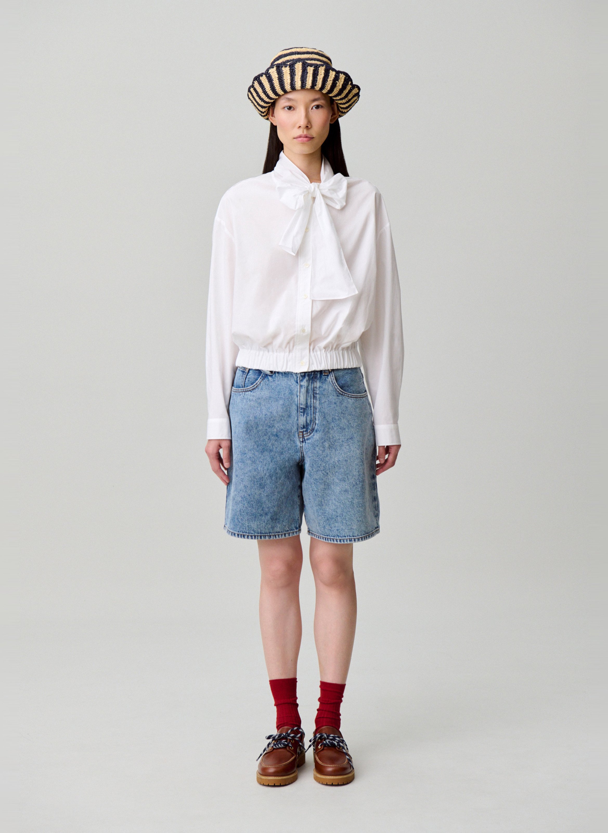 Straight cotton shirt with Lavallière collar CLAUDIE PIERLOT White