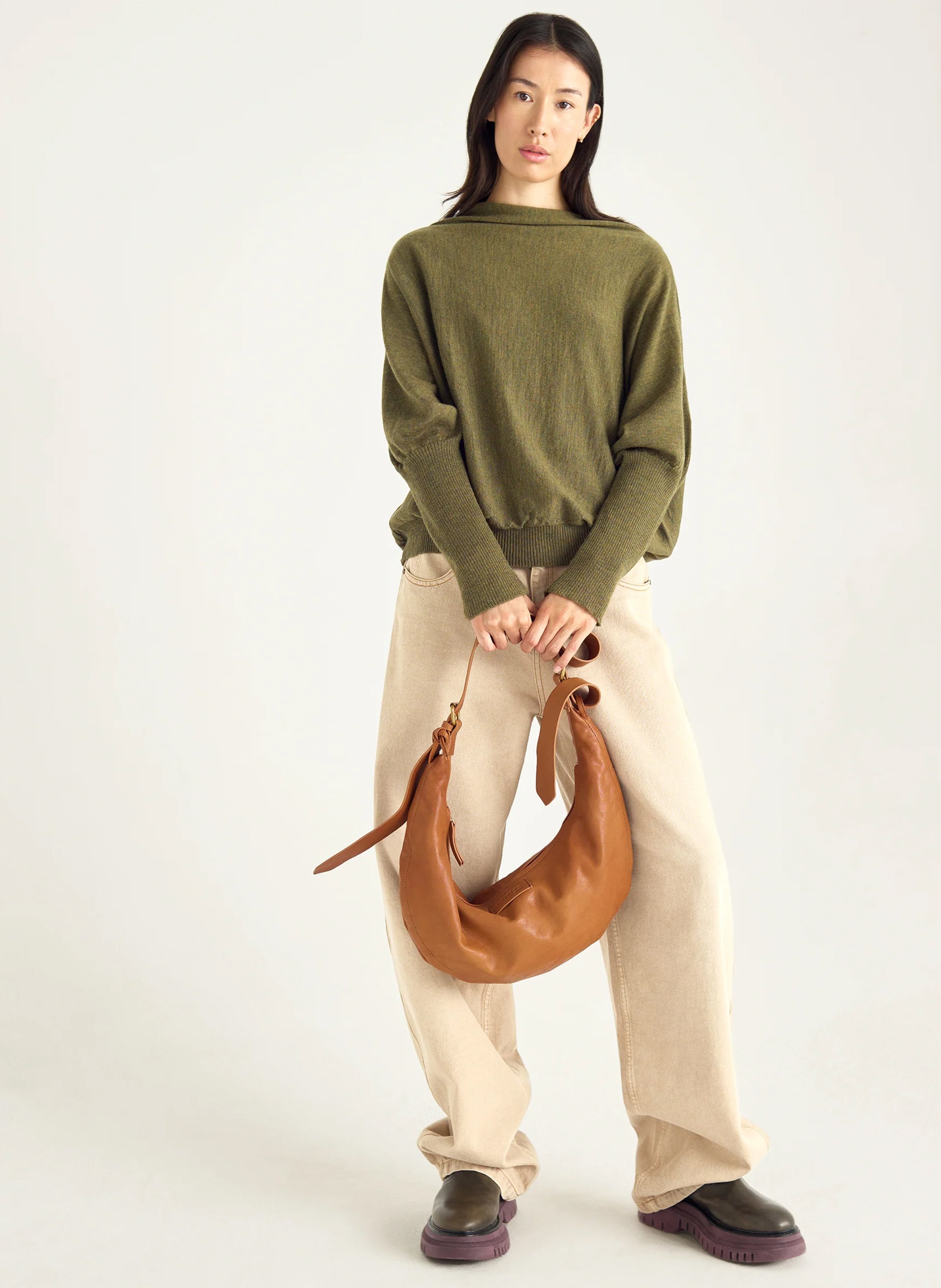 Pull col bateau ample en laine ACOTE Vert