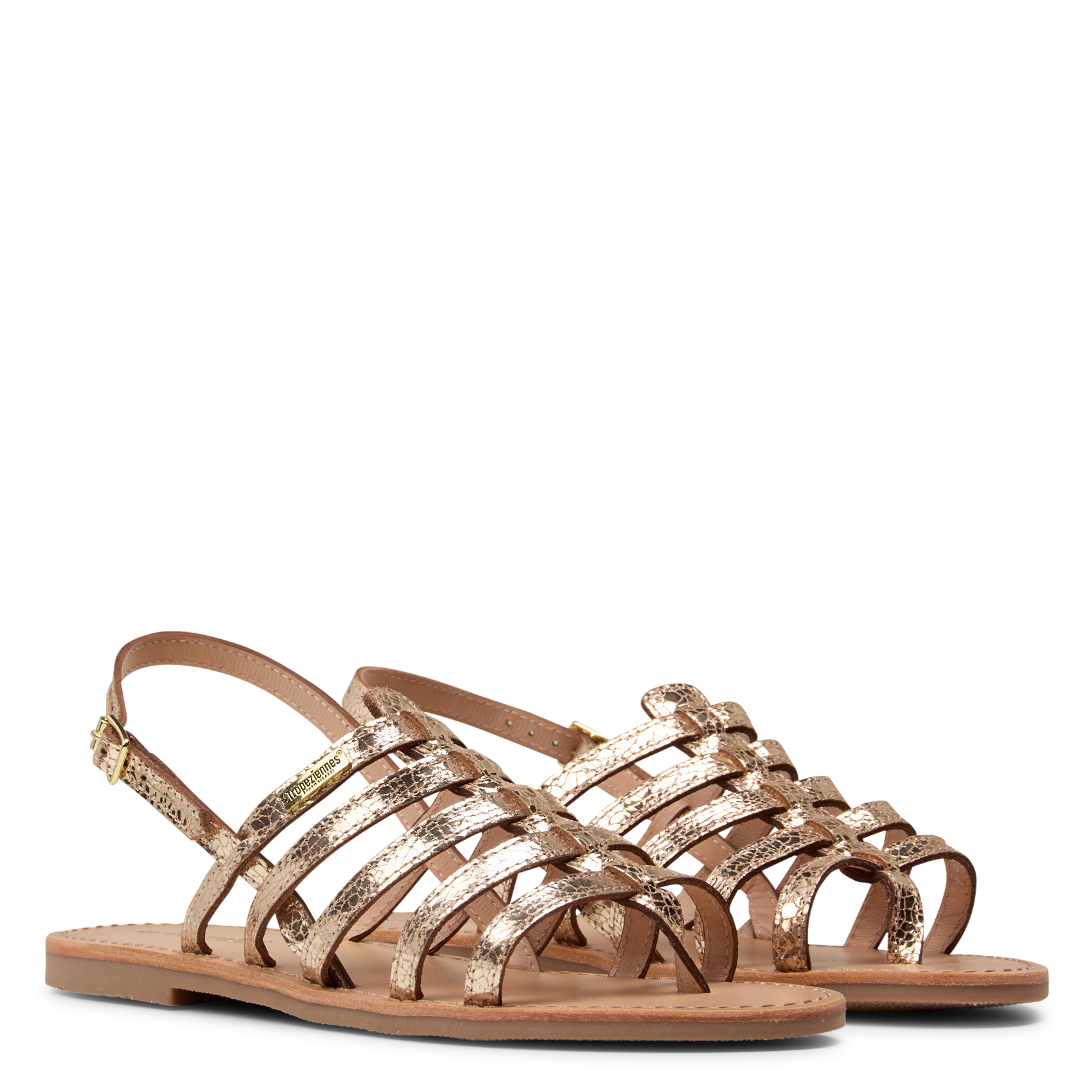 Sandales plates à bout rond en cuir LES TROPEZIENNES PAR M.BELARBI Doré