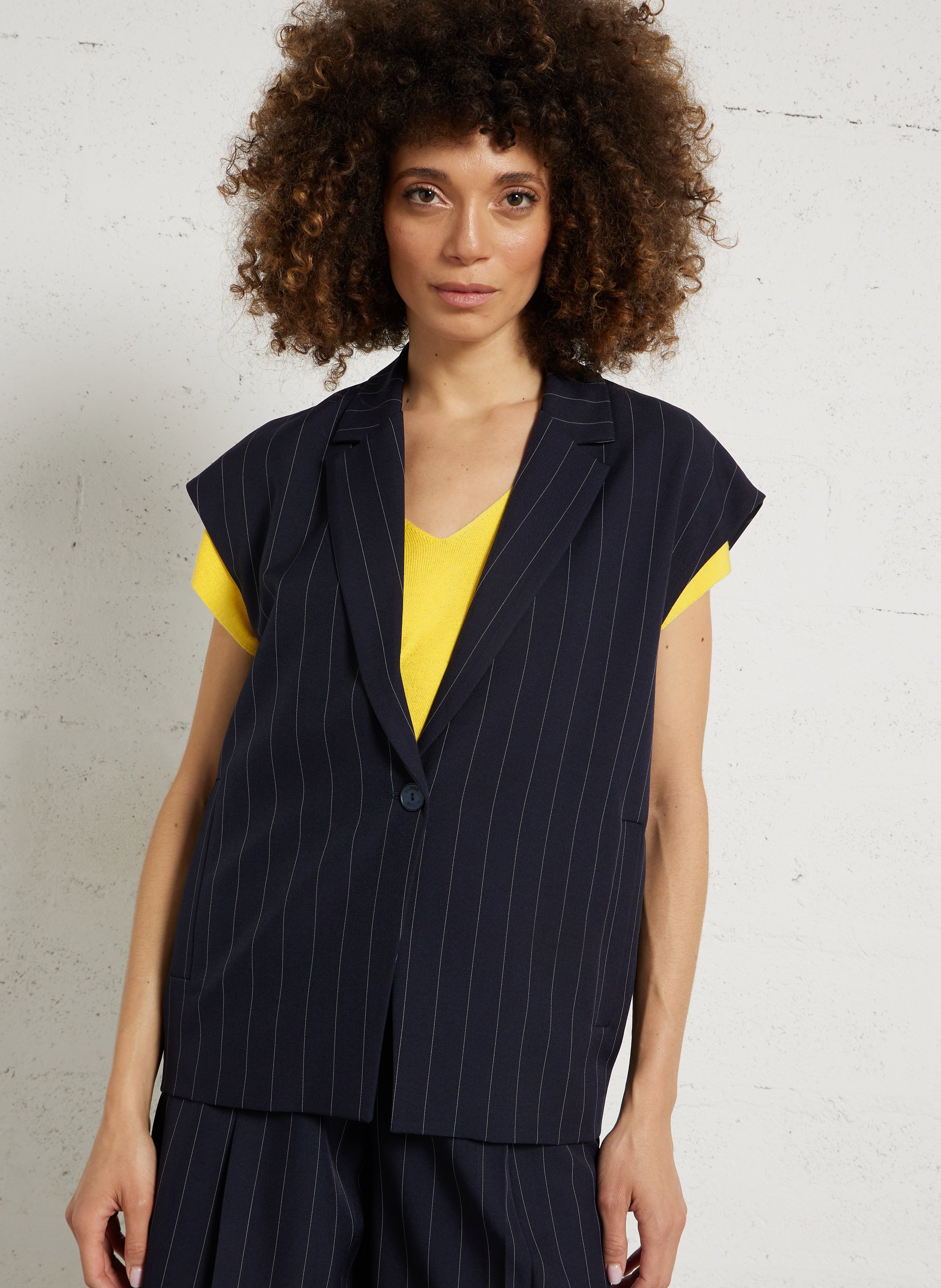 Sleeveless jacket with tailored collar PLEASE Blue