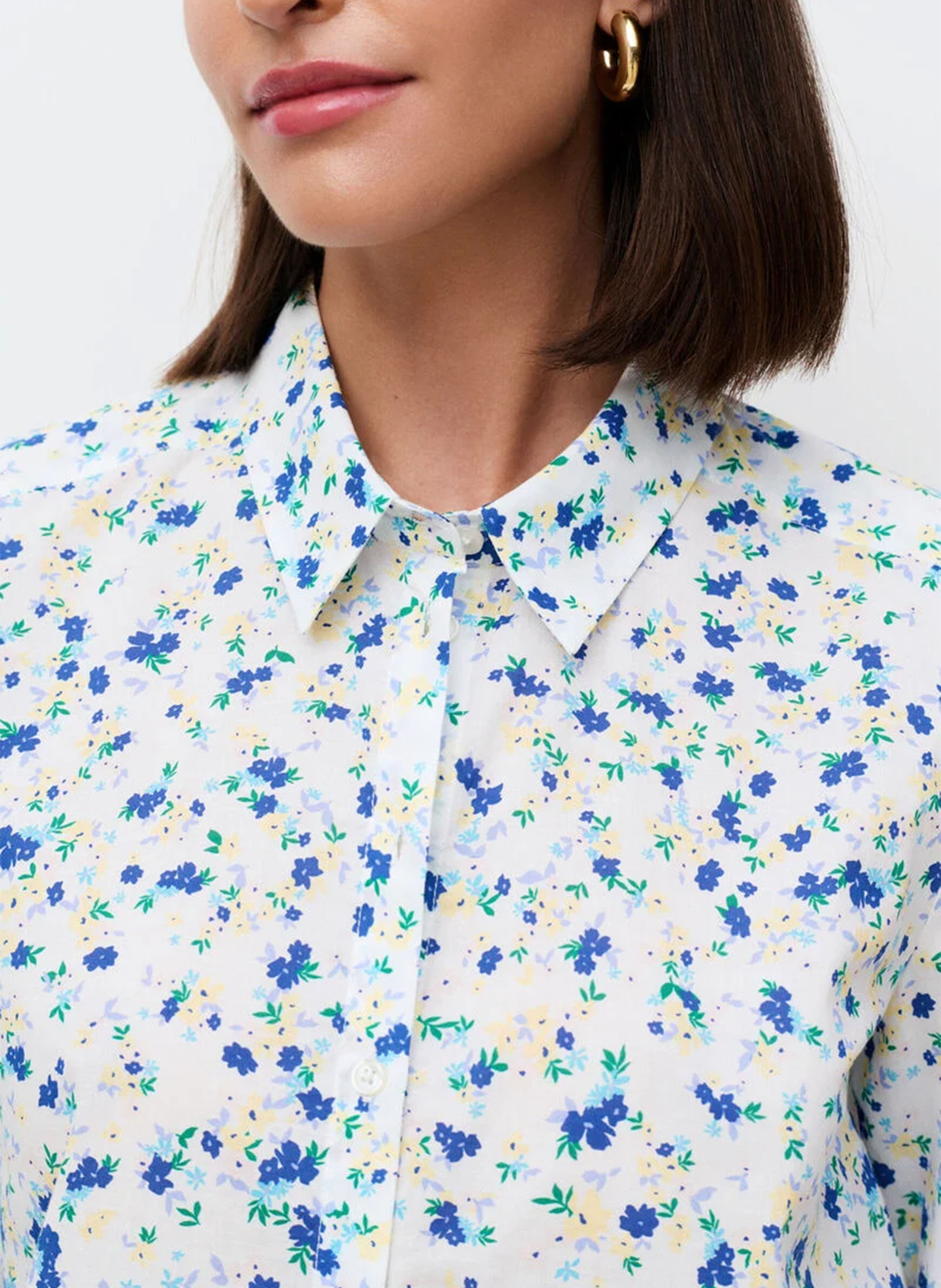 Straight shirt with classic collar in printed organic cotton CAROLL Beige