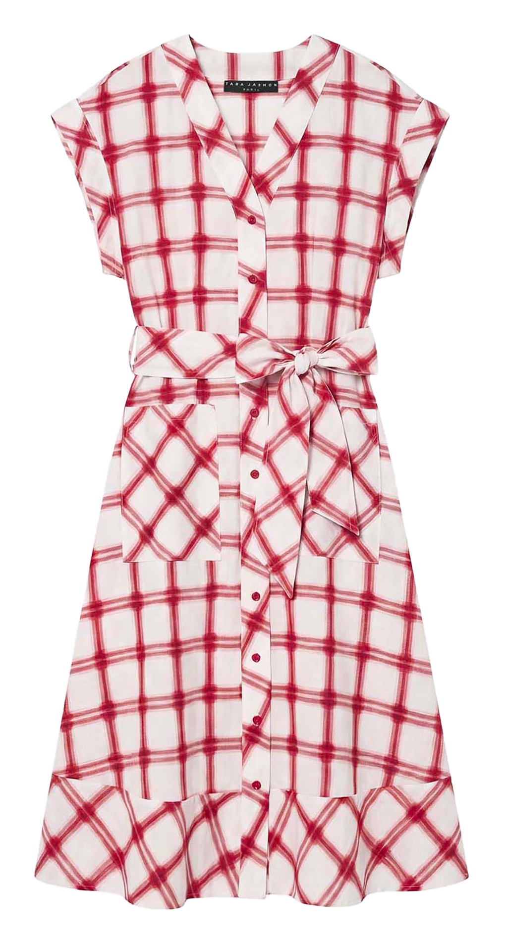 Robe midi col V en coton  TARA JARMON Rouge