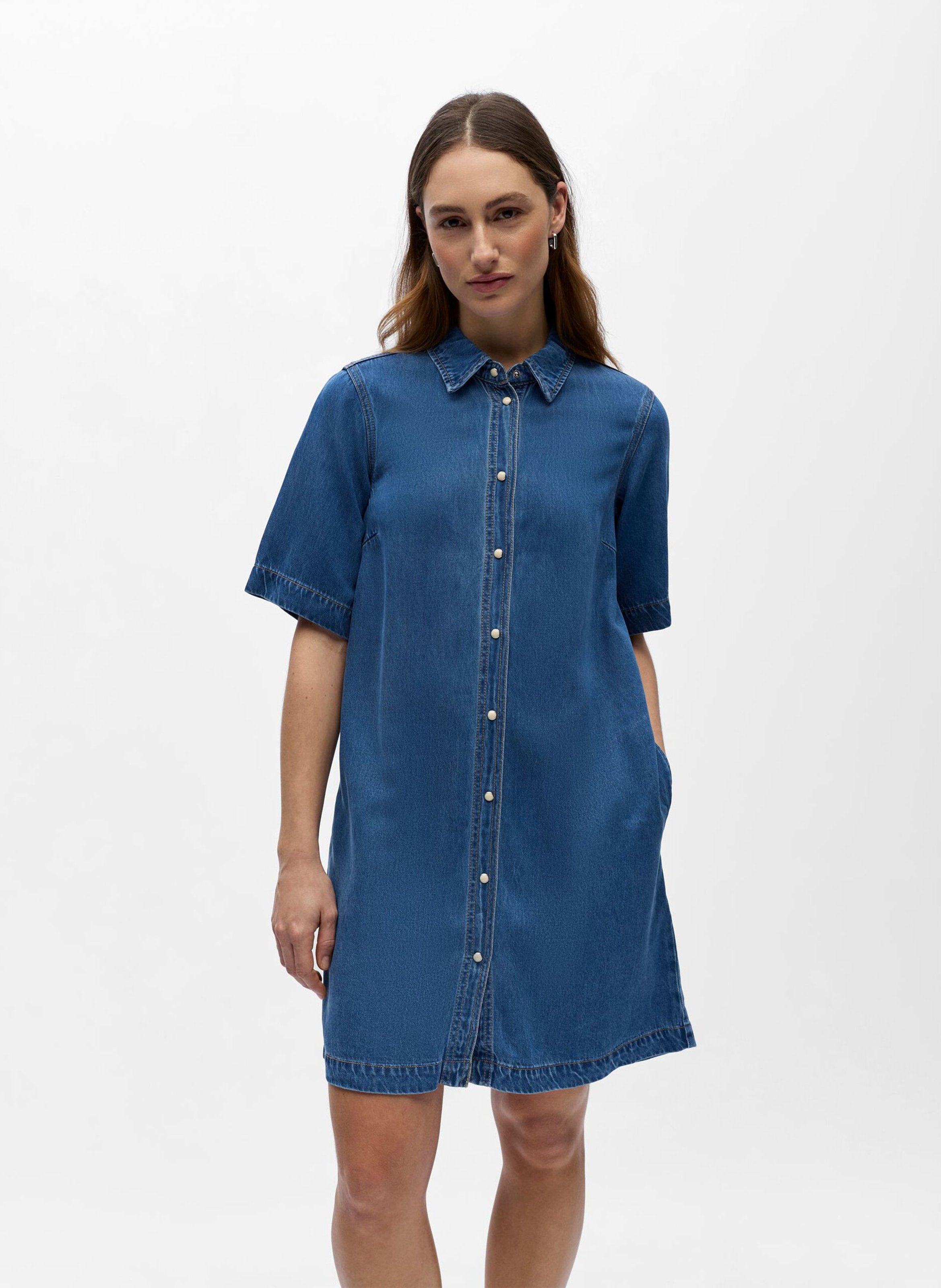 Short dress with shirt collar OBJECT Blue
