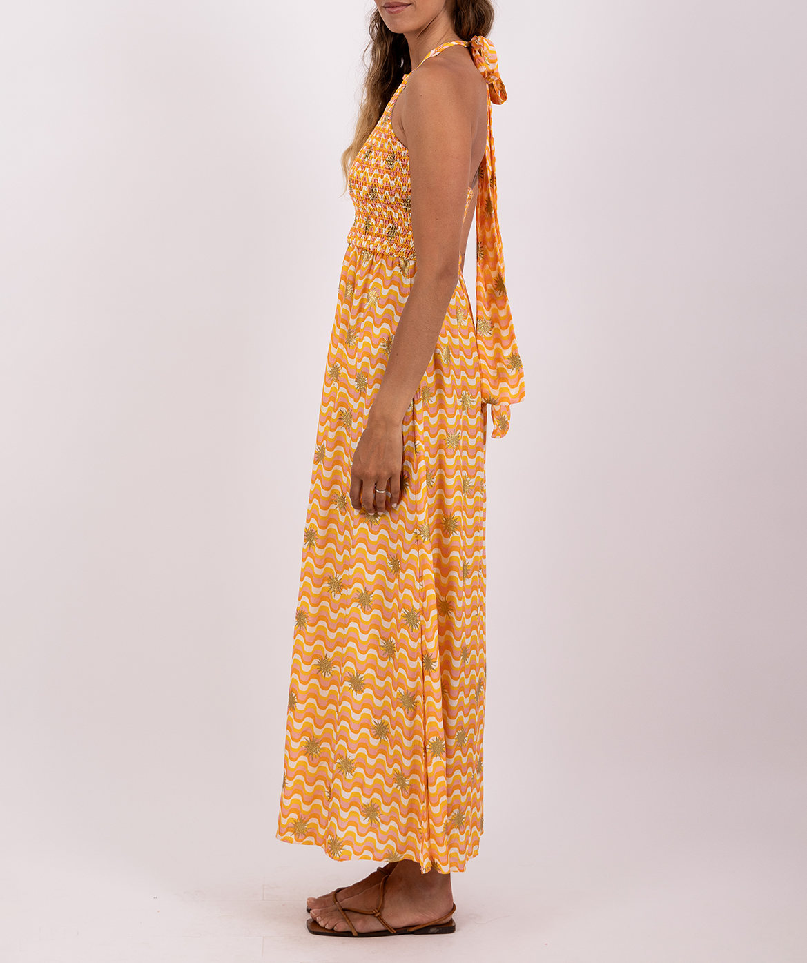 Ärmelloses langes Kleid mit Mustern SUNDRESS Gelb