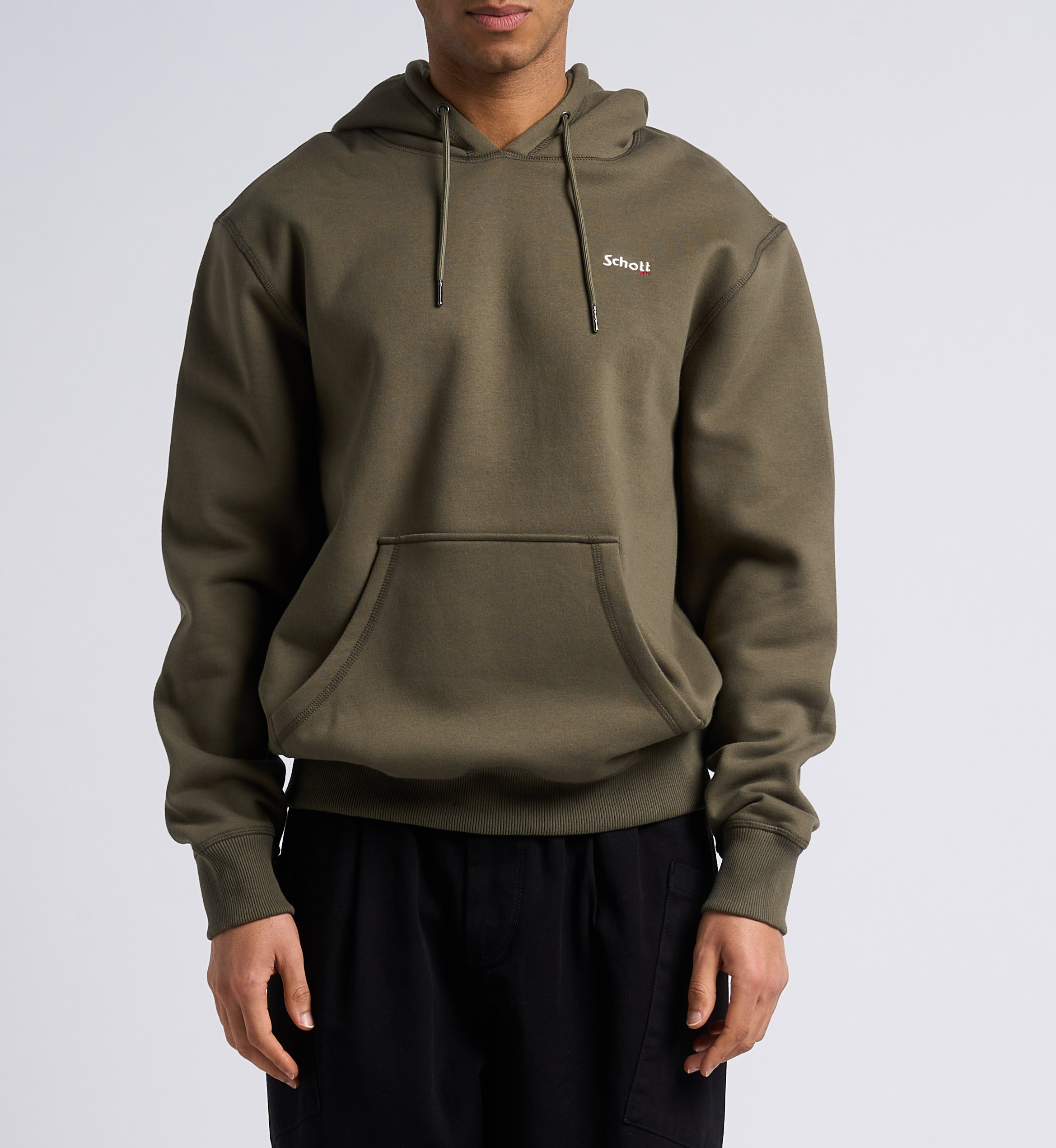 Kapuzensweatshirt aus Baumwoll-Mix mit Stickerei, Regular Fit SCHOTT Khaki