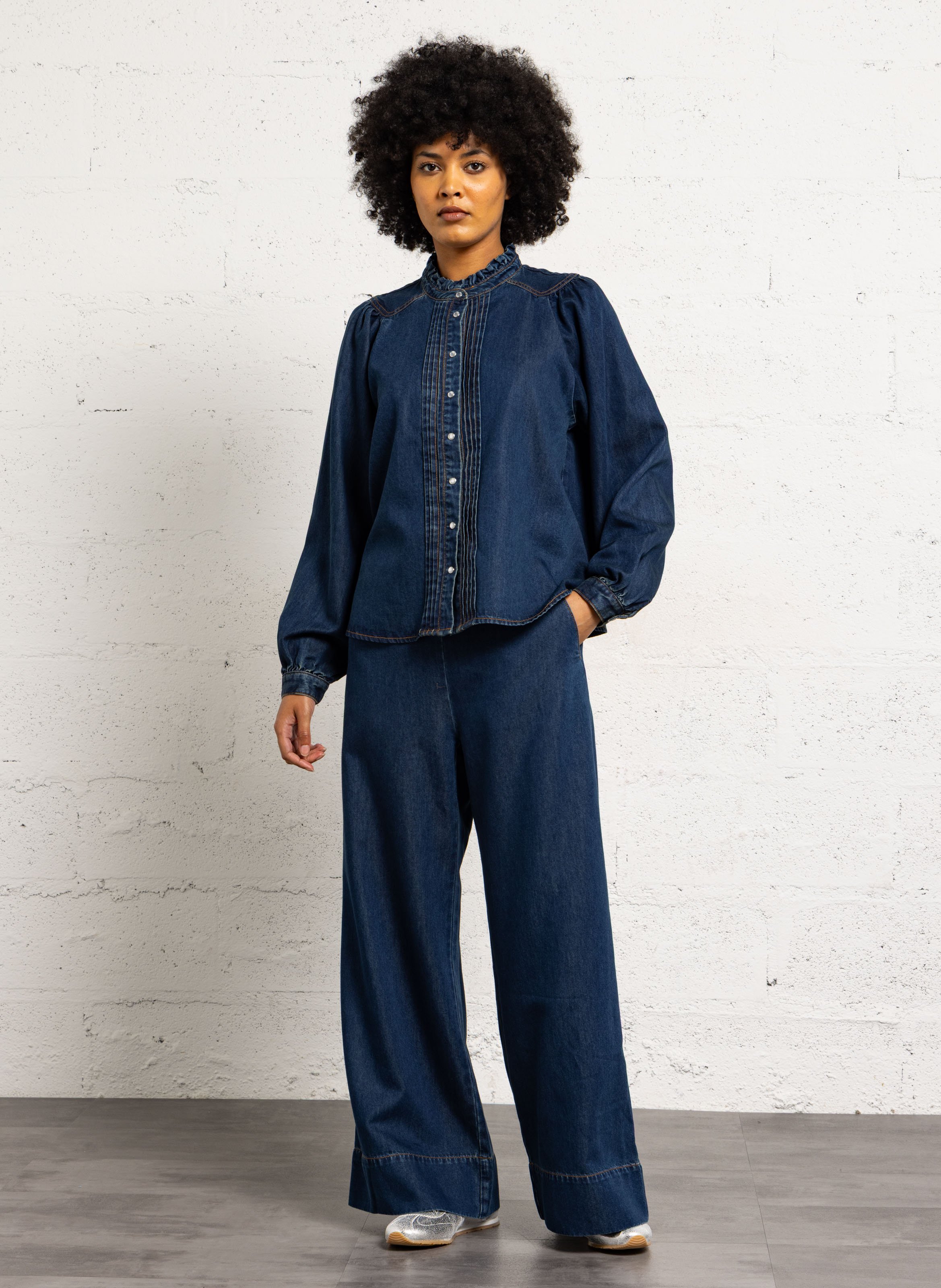 Cropped high-waisted straight-leg jeans SUNCOO Blue
